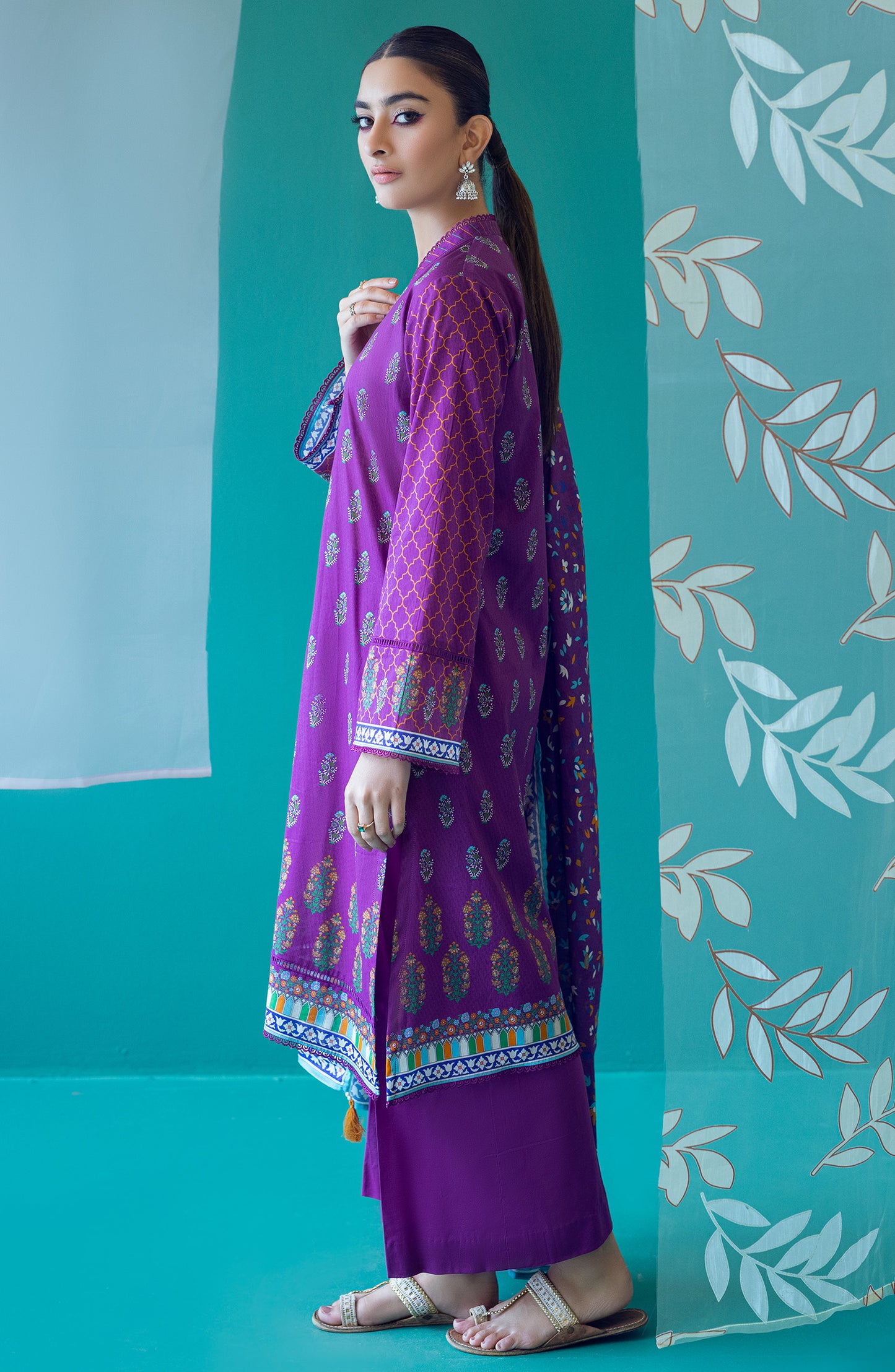 OTL-22-180/U PURPLE LAWN  UNSTITCHED SHIRT DUPATTA PANTS