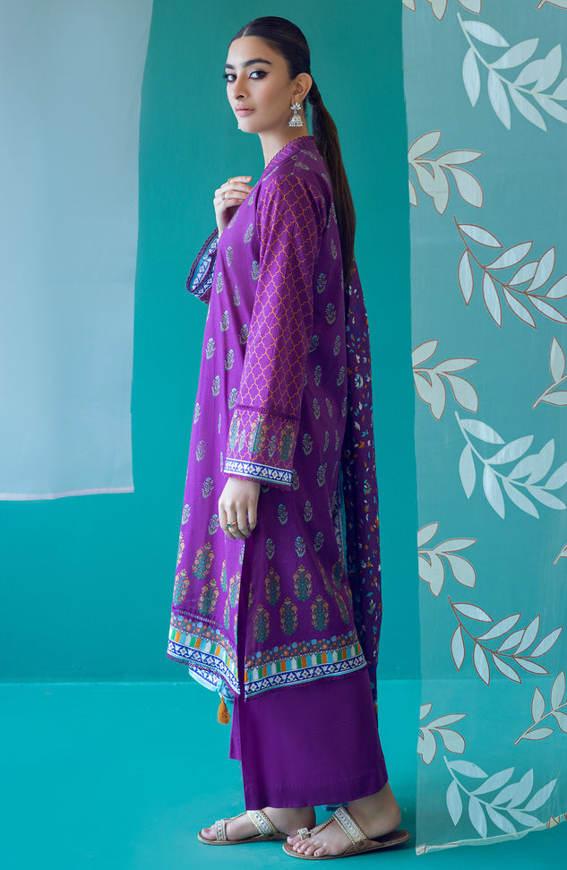 OTL-22-180/U PURPLE LAWN  UNSTITCHED SHIRT DUPATTA PANTS