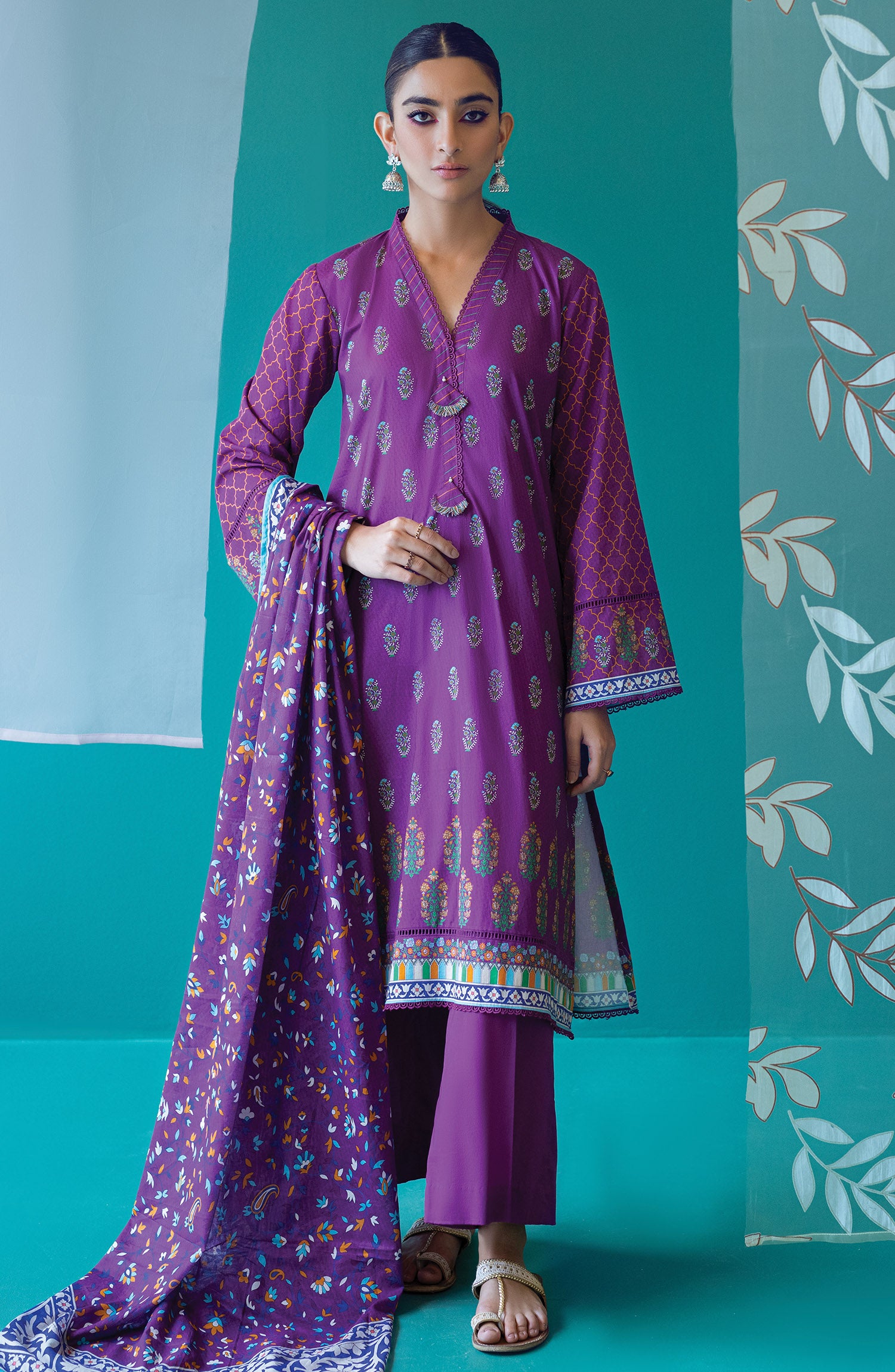 OTL-22-180/U PURPLE LAWN  UNSTITCHED SHIRT DUPATTA PANTS
