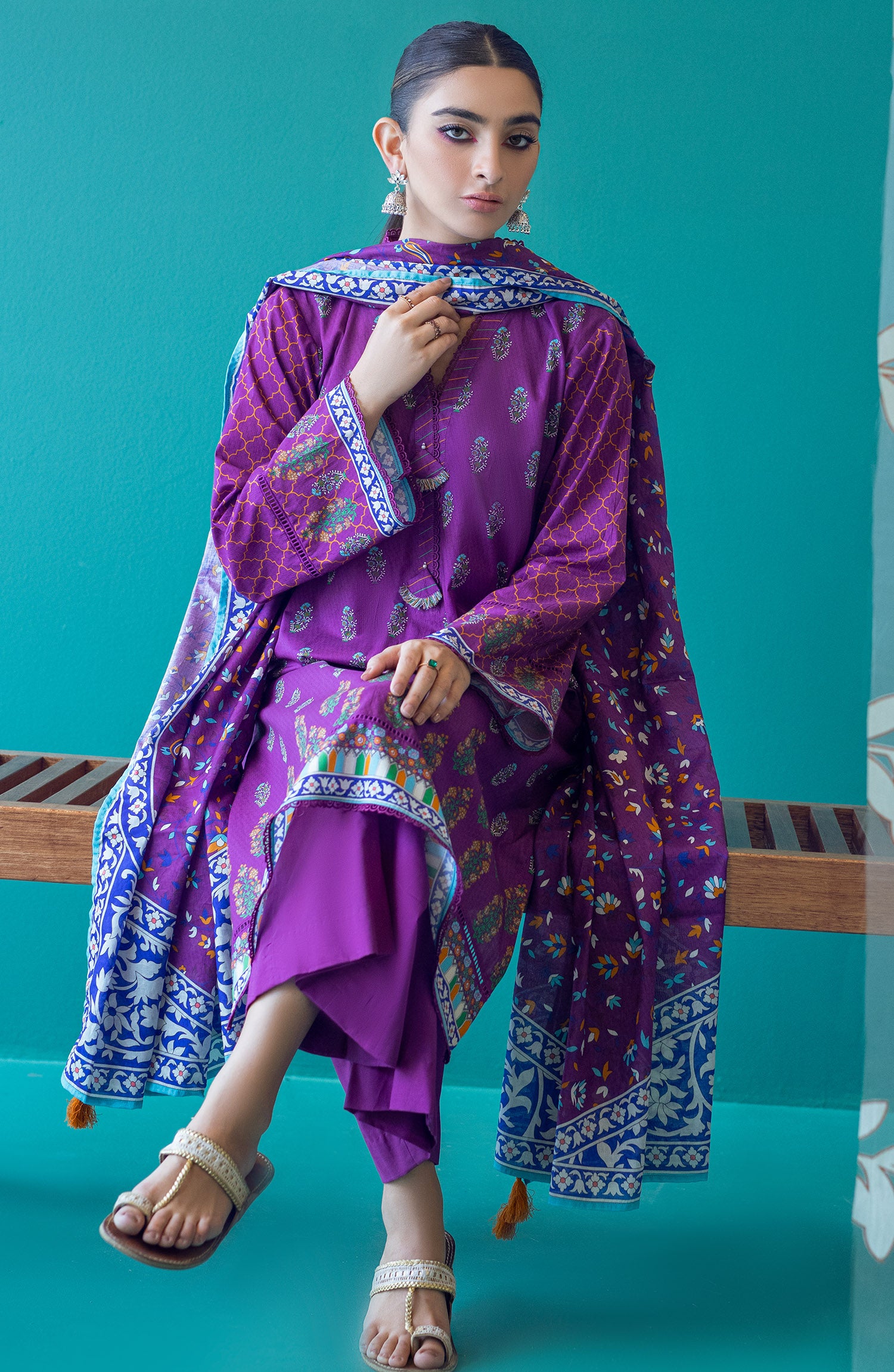 OTL-22-180/U PURPLE LAWN  UNSTITCHED SHIRT DUPATTA PANTS