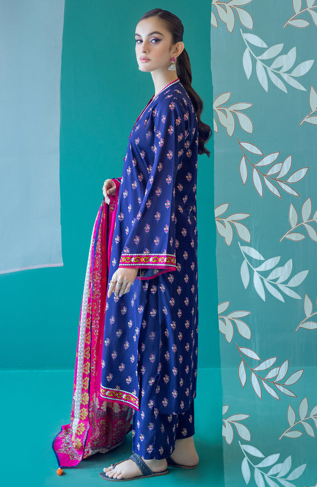 OTL-22-208/U BLUE LAWN  UNSTITCHED SHIRT DUPATTA PANTS