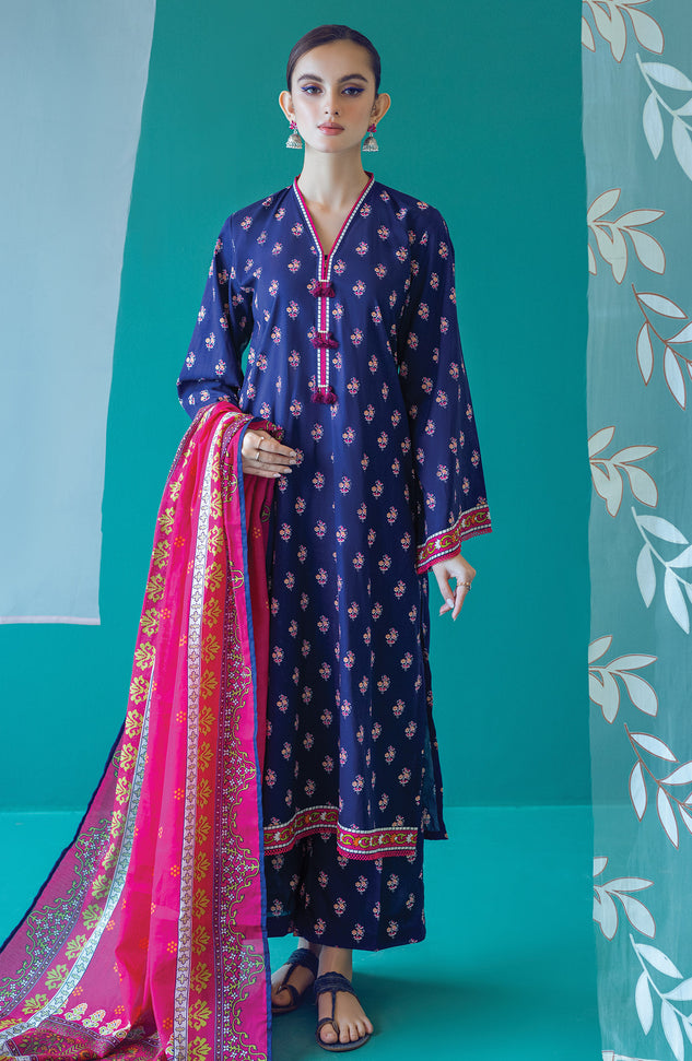 OTL-22-208/U BLUE LAWN  UNSTITCHED SHIRT DUPATTA PANTS