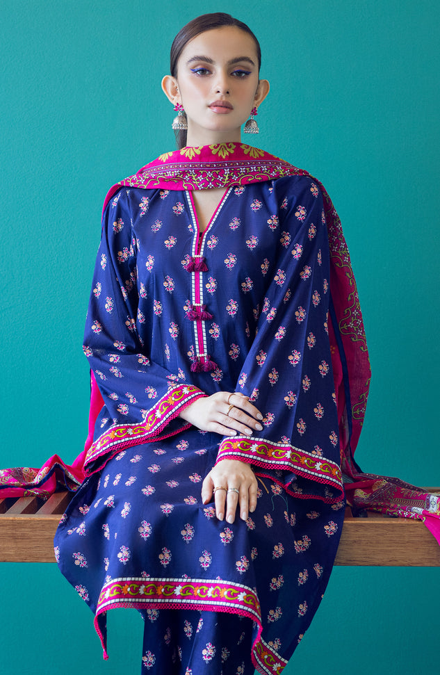 OTL-22-264/U BLUE CAMBRIC  UNSTITCHED SHIRT DUPATTA PANTS