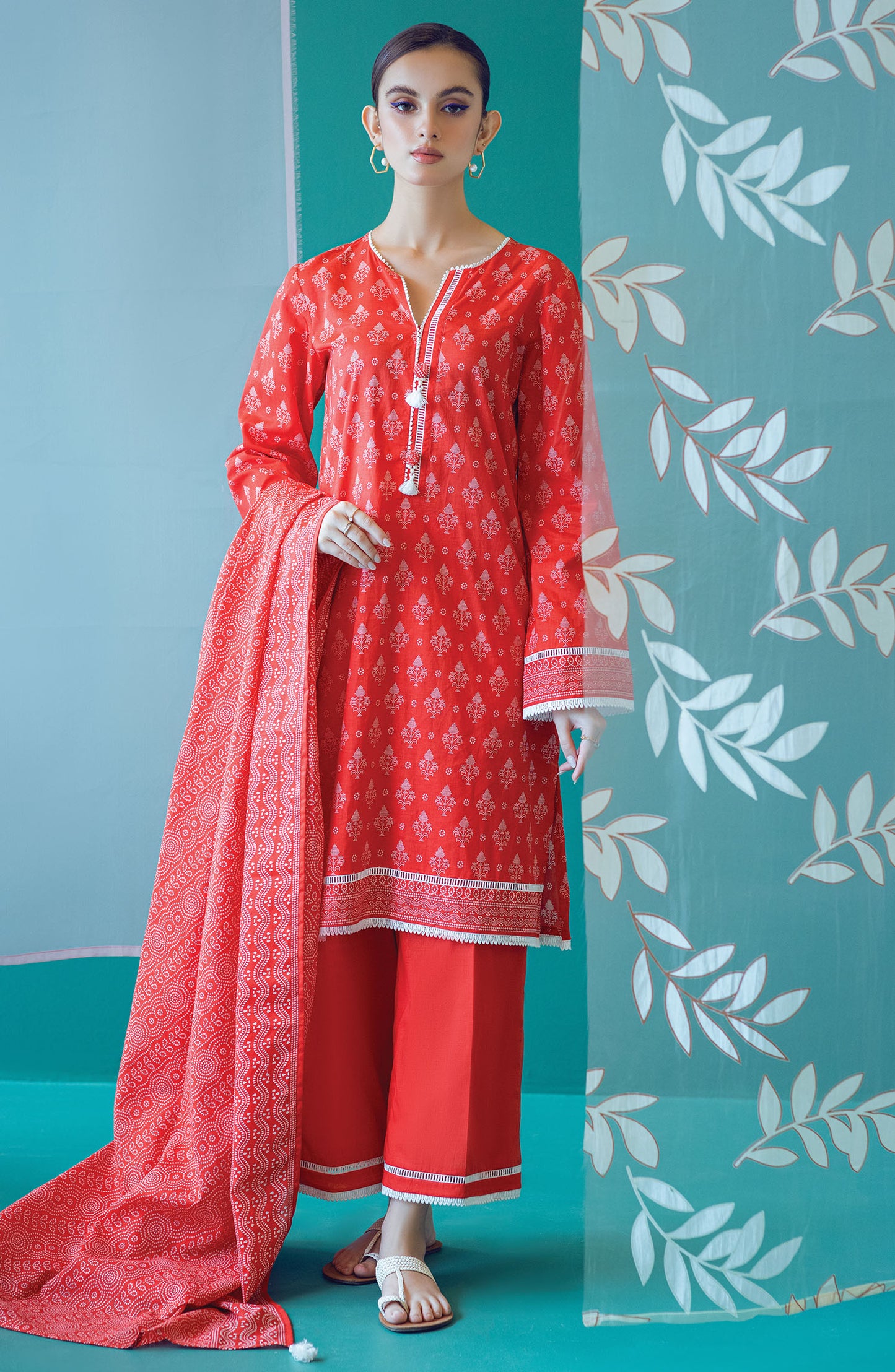 OTL-22-190/U ORANGE LAWN  UNSTITCHED SHIRT DUPATTA PANTS