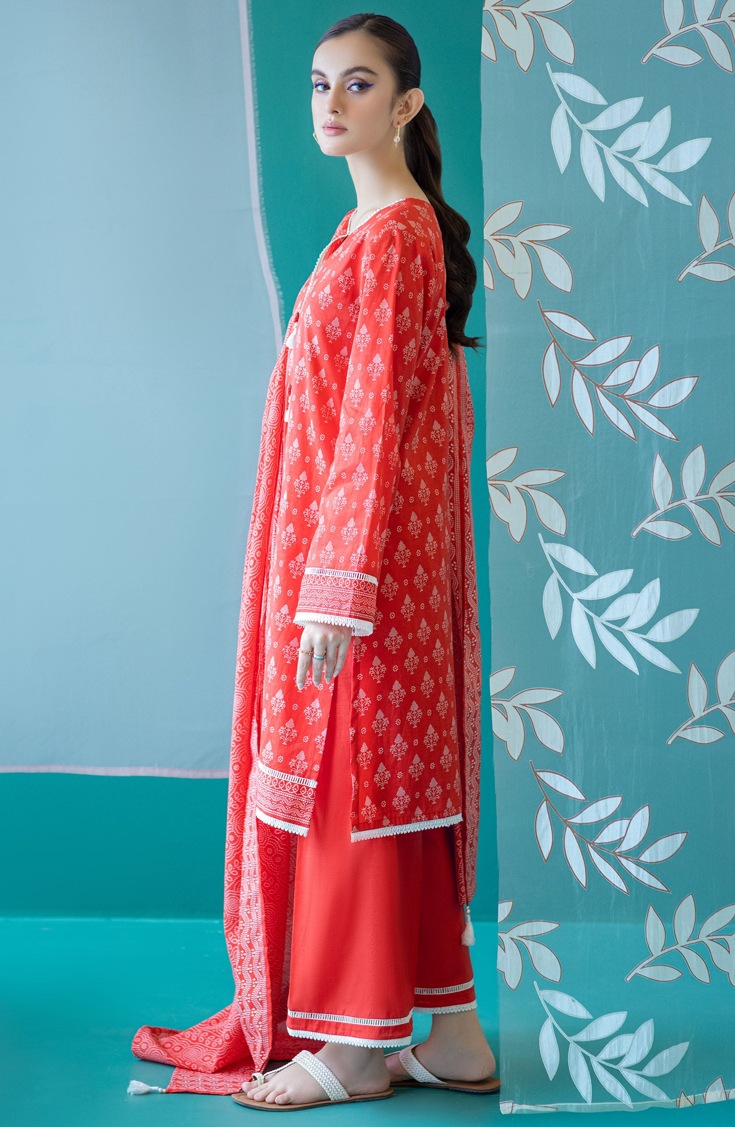 OTL-22-190/U ORANGE LAWN  UNSTITCHED SHIRT DUPATTA PANTS