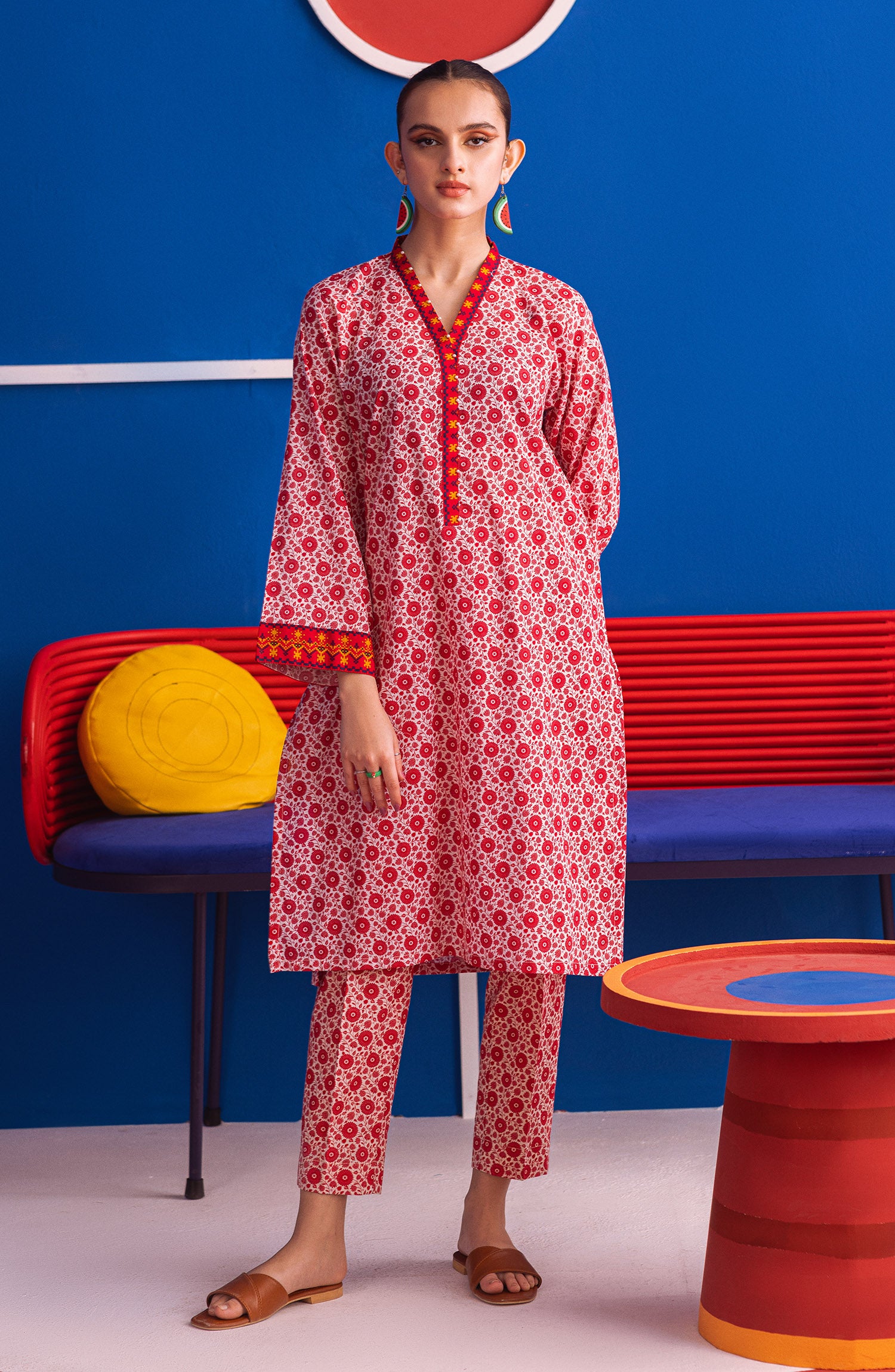 NW-MS-P-23-028 RED CAMBRIC  READY TO WEAR SHIRT PANTS