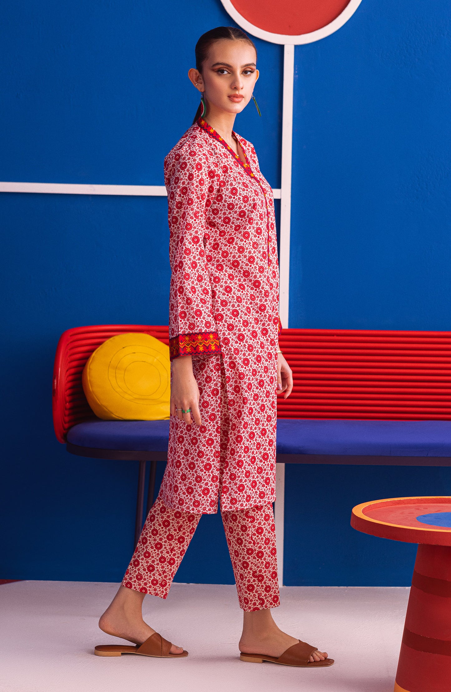 NW-MS-P-23-028 RED CAMBRIC  READY TO WEAR SHIRT PANTS