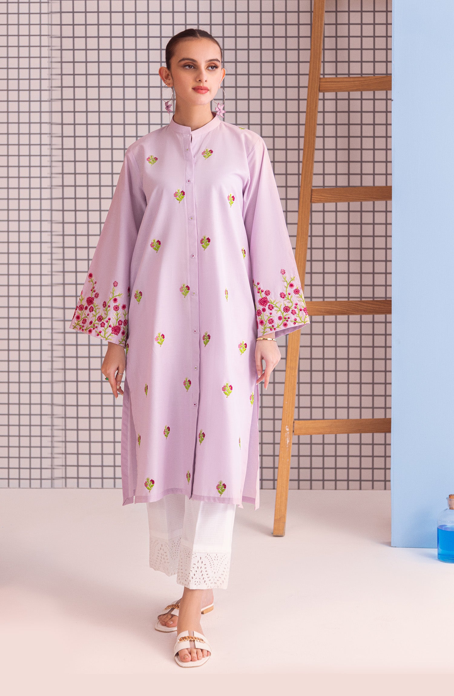 NHC-S-23-007 LILAC LAWN SCSHIRT READY TO WEAR SHIRT