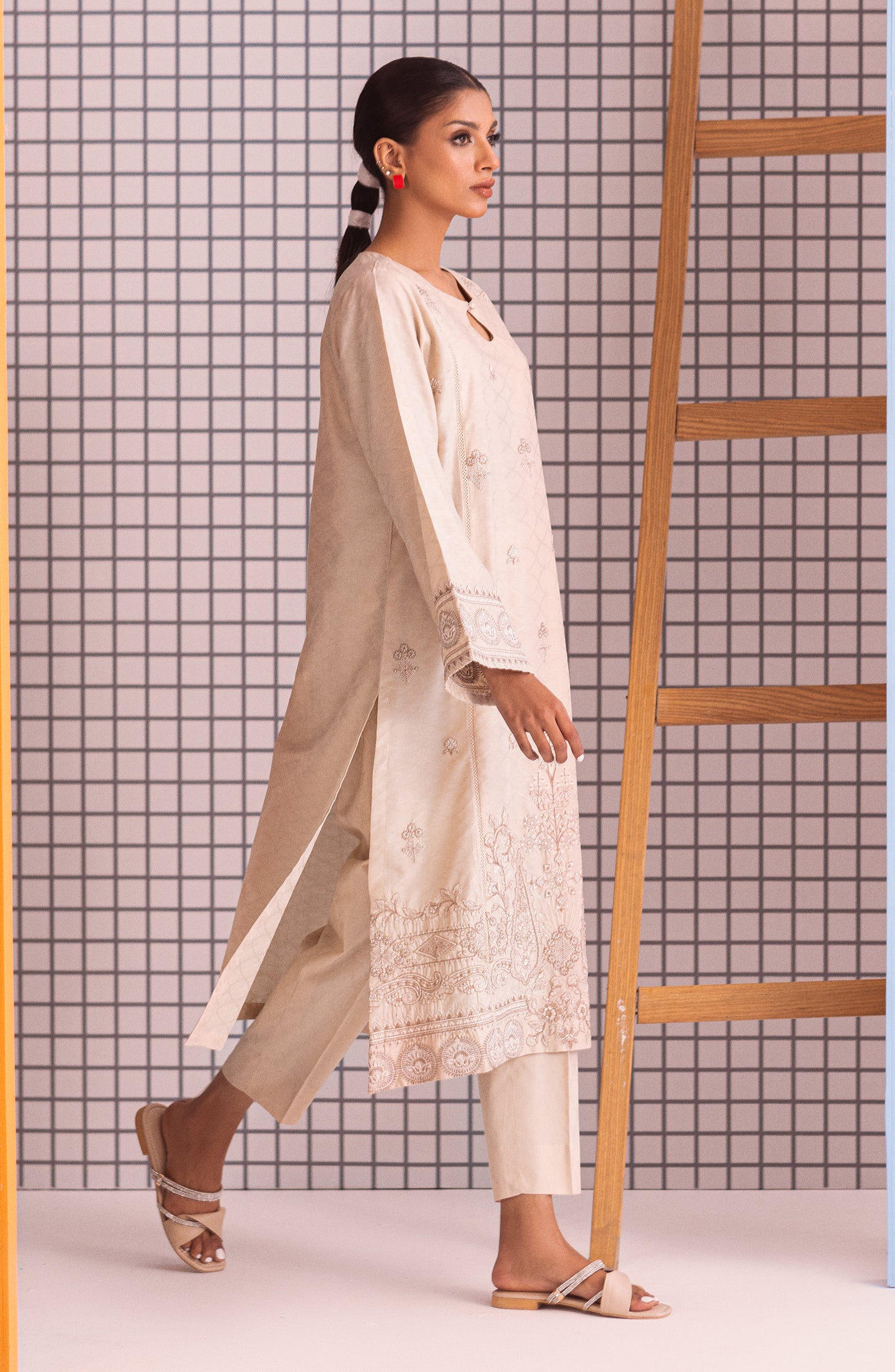 NHC-ST-23-007 BEIGE JACQUARD  READY TO WEAR SHIRT PANTS