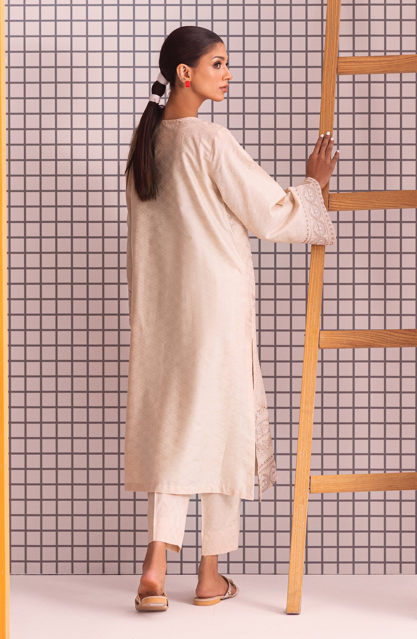 NHC-ST-23-007 BEIGE JACQUARD  READY TO WEAR SHIRT PANTS