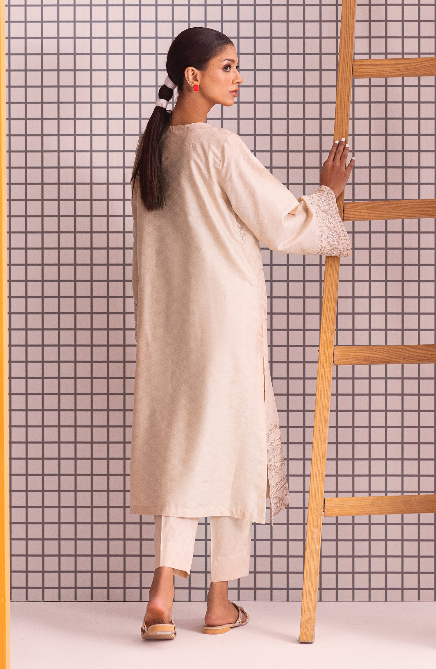 NHC-ST-23-007 BEIGE JACQUARD  READY TO WEAR SHIRT PANTS