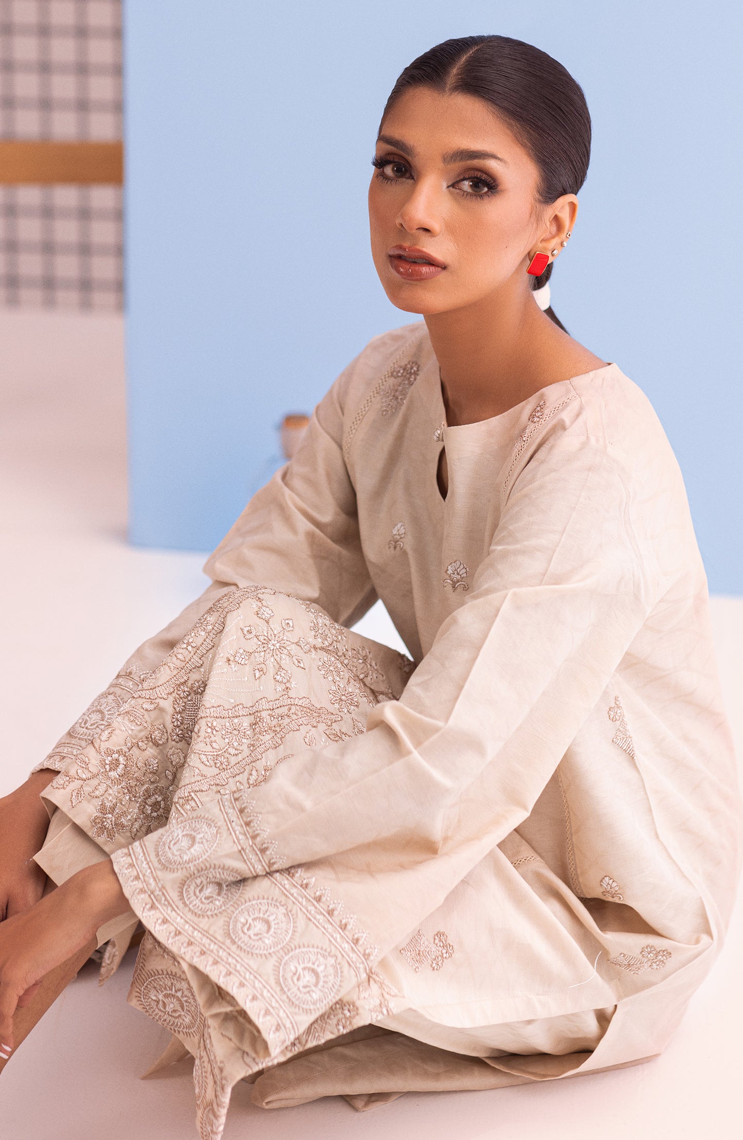 NHC-ST-23-007 BEIGE JACQUARD  READY TO WEAR SHIRT PANTS