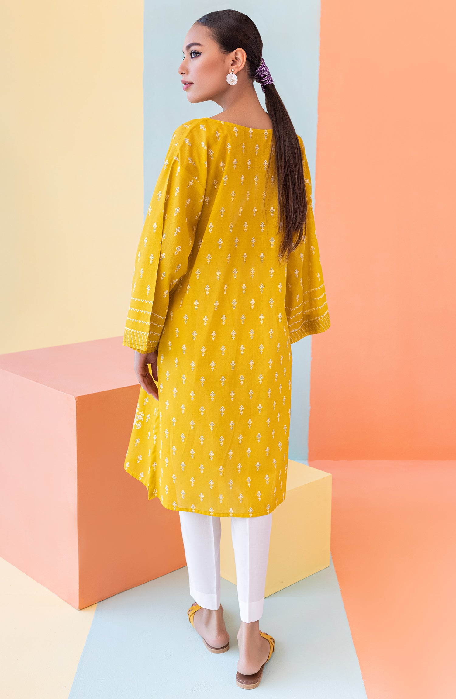 HCS-S-22-076 YELLOW LAWN SCSHIRT READY TO WEAR SHIRT