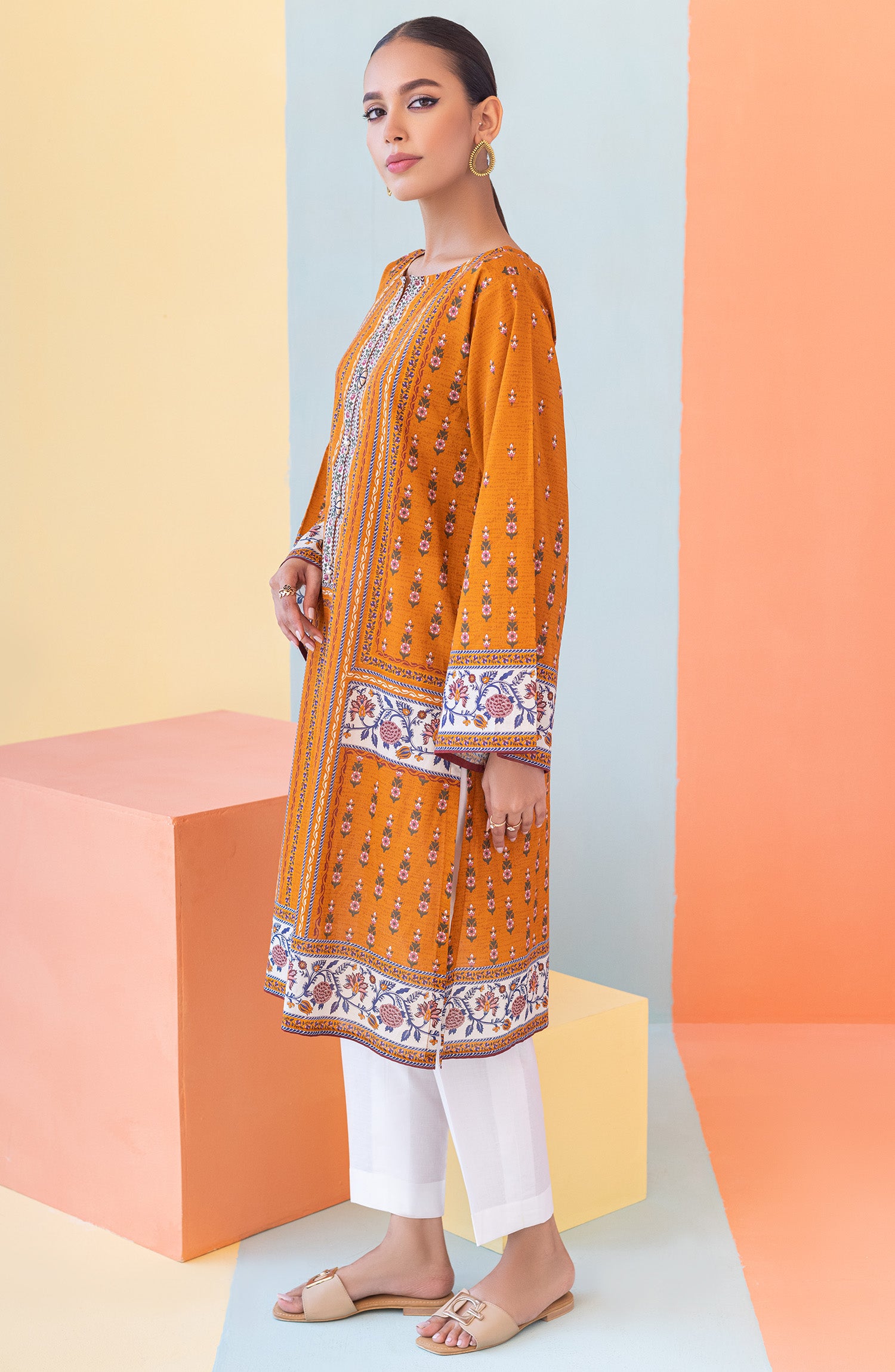 HCS-S-22-074 MUSTARD LAWN SCSHIRT READY TO WEAR SHIRT