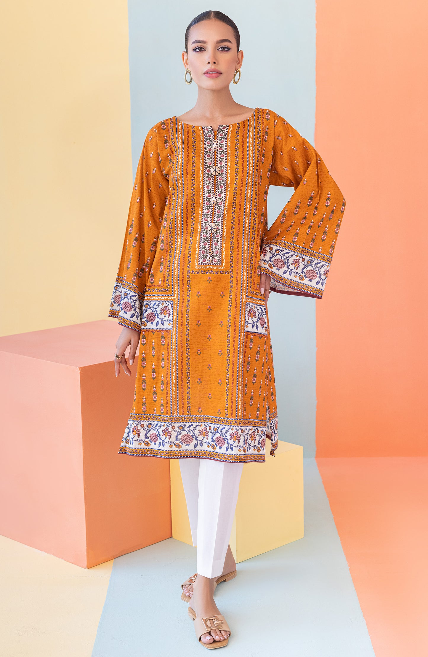 HCS-S-22-074 MUSTARD LAWN SCSHIRT READY TO WEAR SHIRT