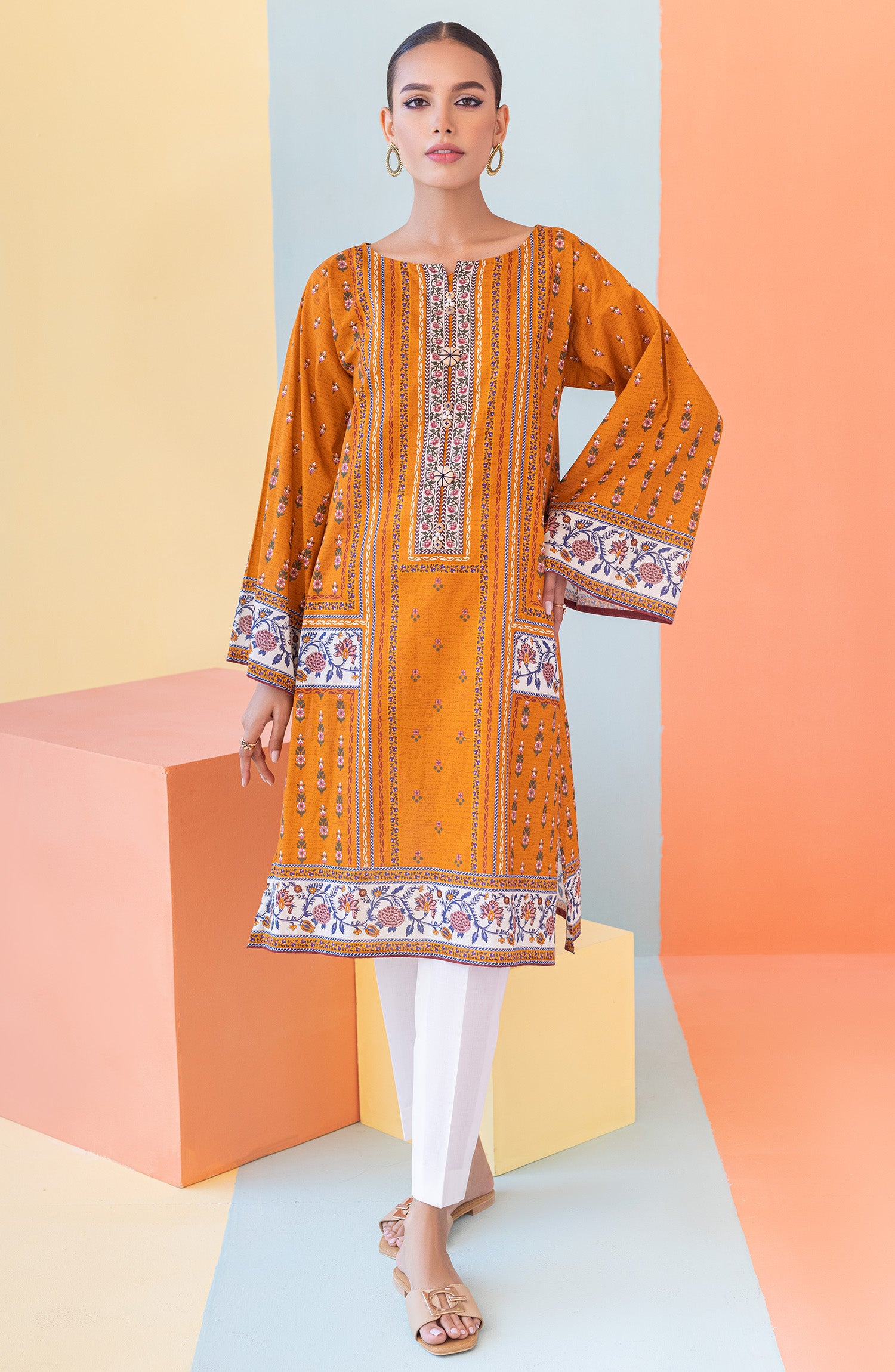 HCS-S-22-074 MUSTARD LAWN SCSHIRT READY TO WEAR SHIRT