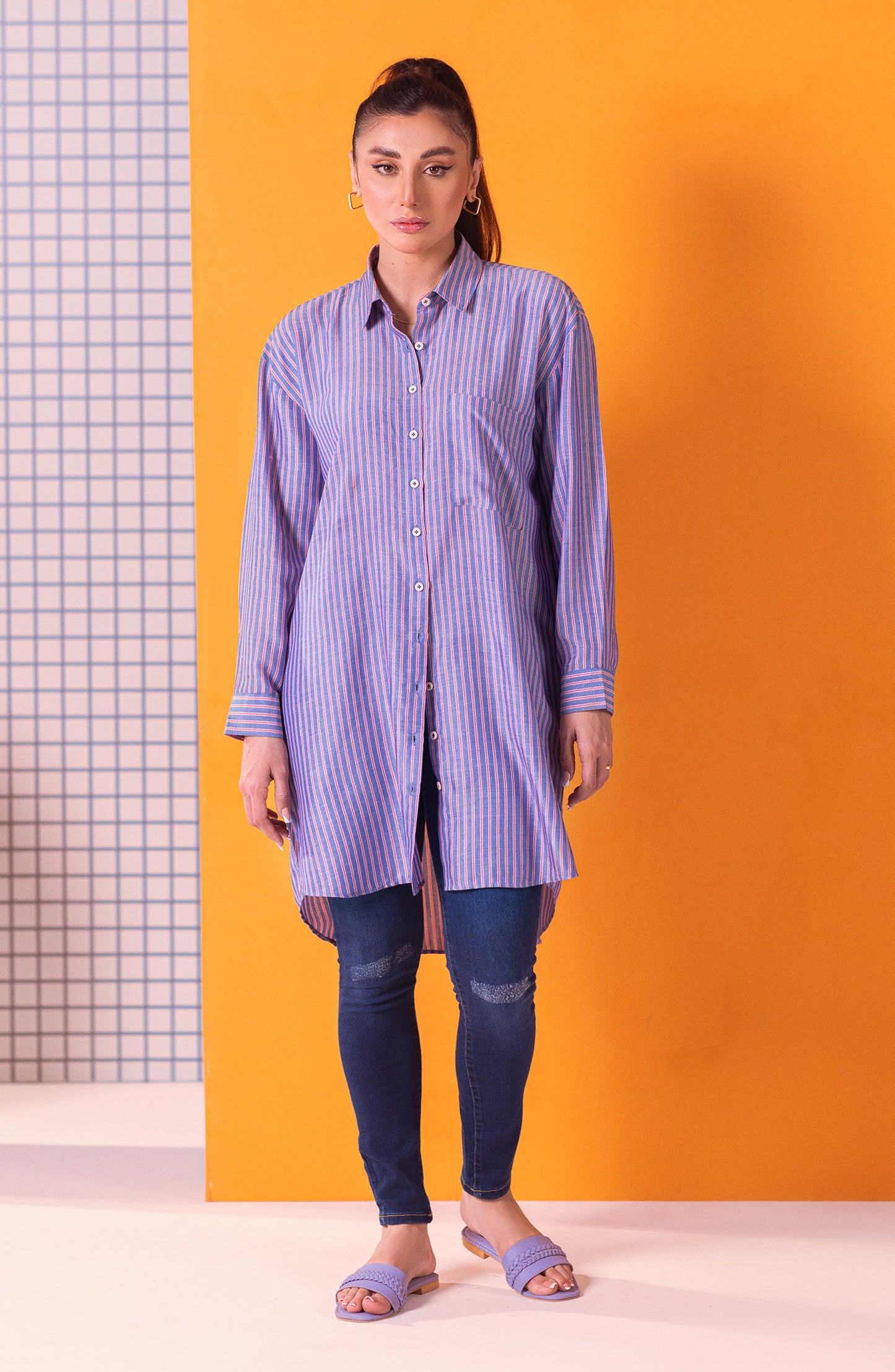 NW-CT-PL-23-008 BLUE VISCOSE SCSHIRT READY TO WEAR SHIRT