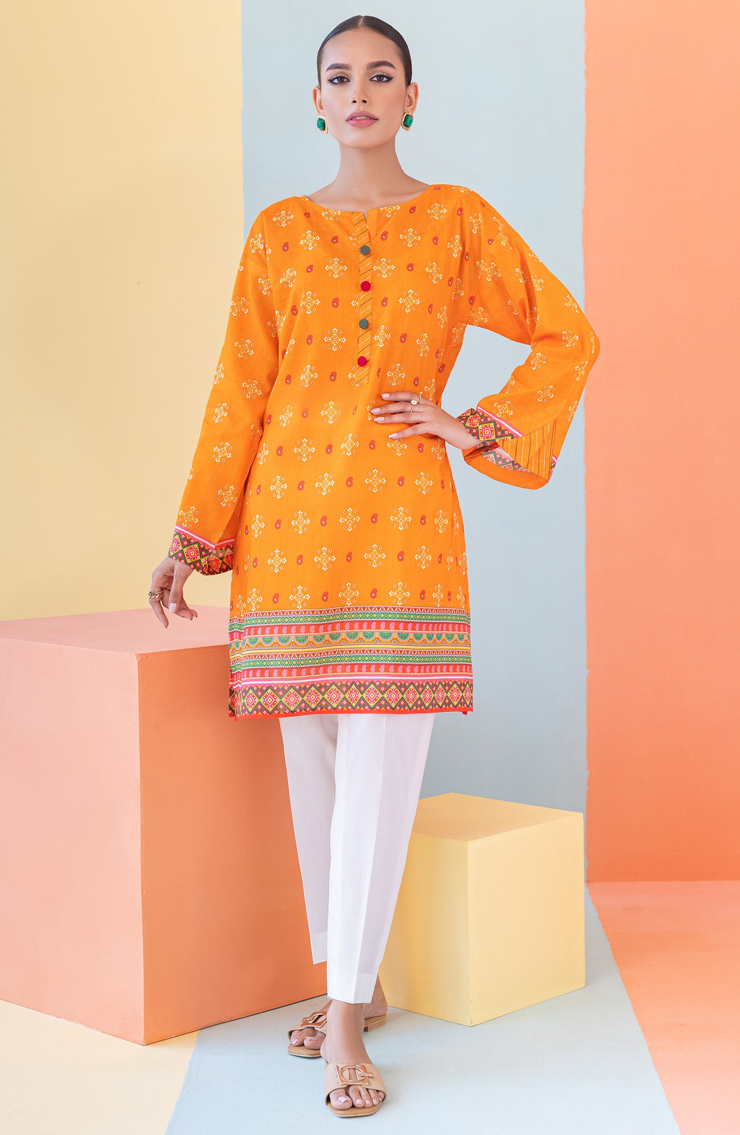 HCS-S-22-086 ORANGE LAWN SCSHIRT READY TO WEAR SHIRT