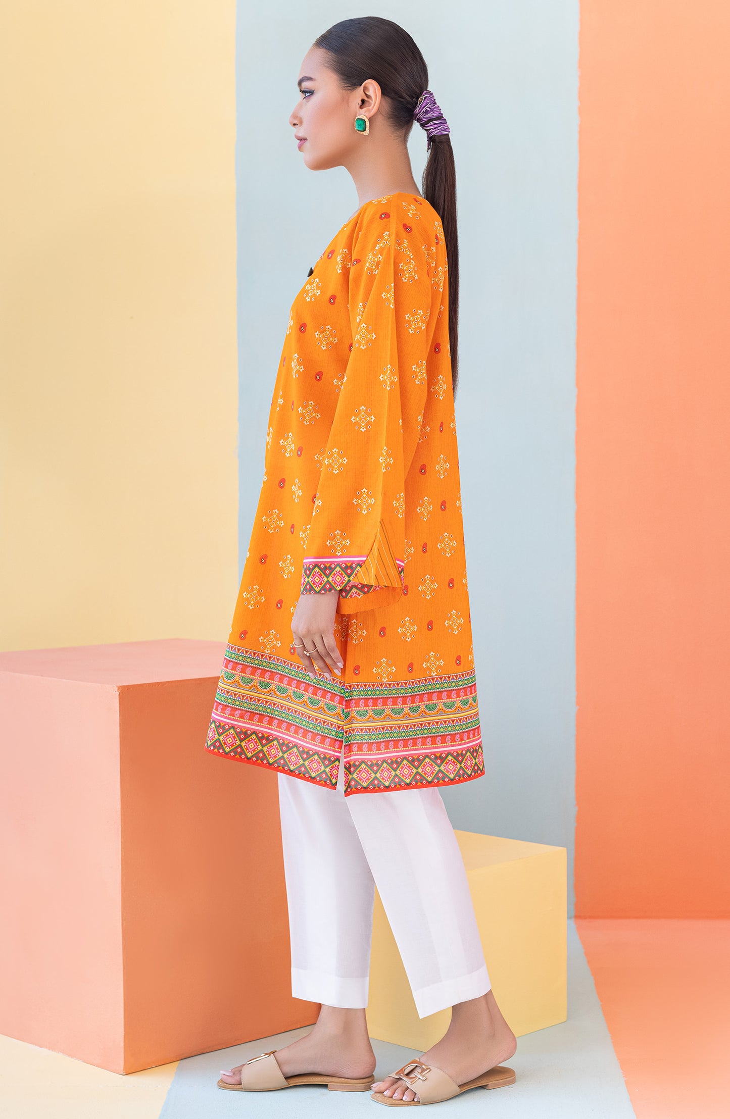 HCS-S-22-086 ORANGE LAWN SCSHIRT READY TO WEAR SHIRT