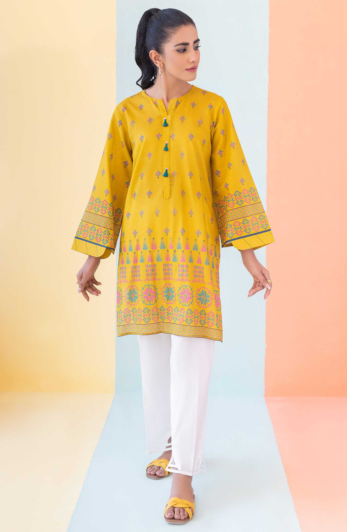 HCS-S-22-085 YELLOW LAWN SCSHIRT READY TO WEAR SHIRT