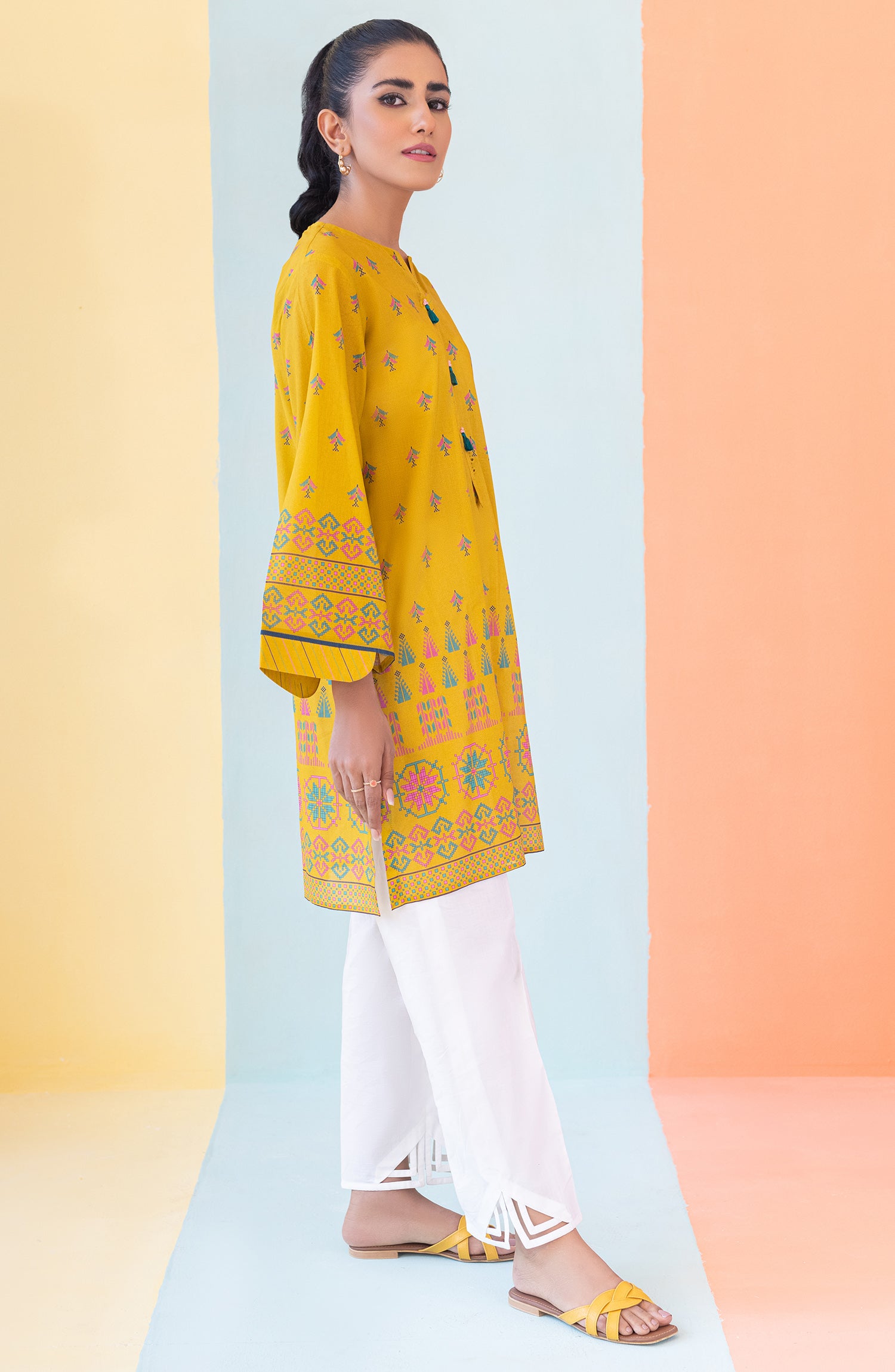 HCS-S-22-085 YELLOW LAWN SCSHIRT READY TO WEAR SHIRT