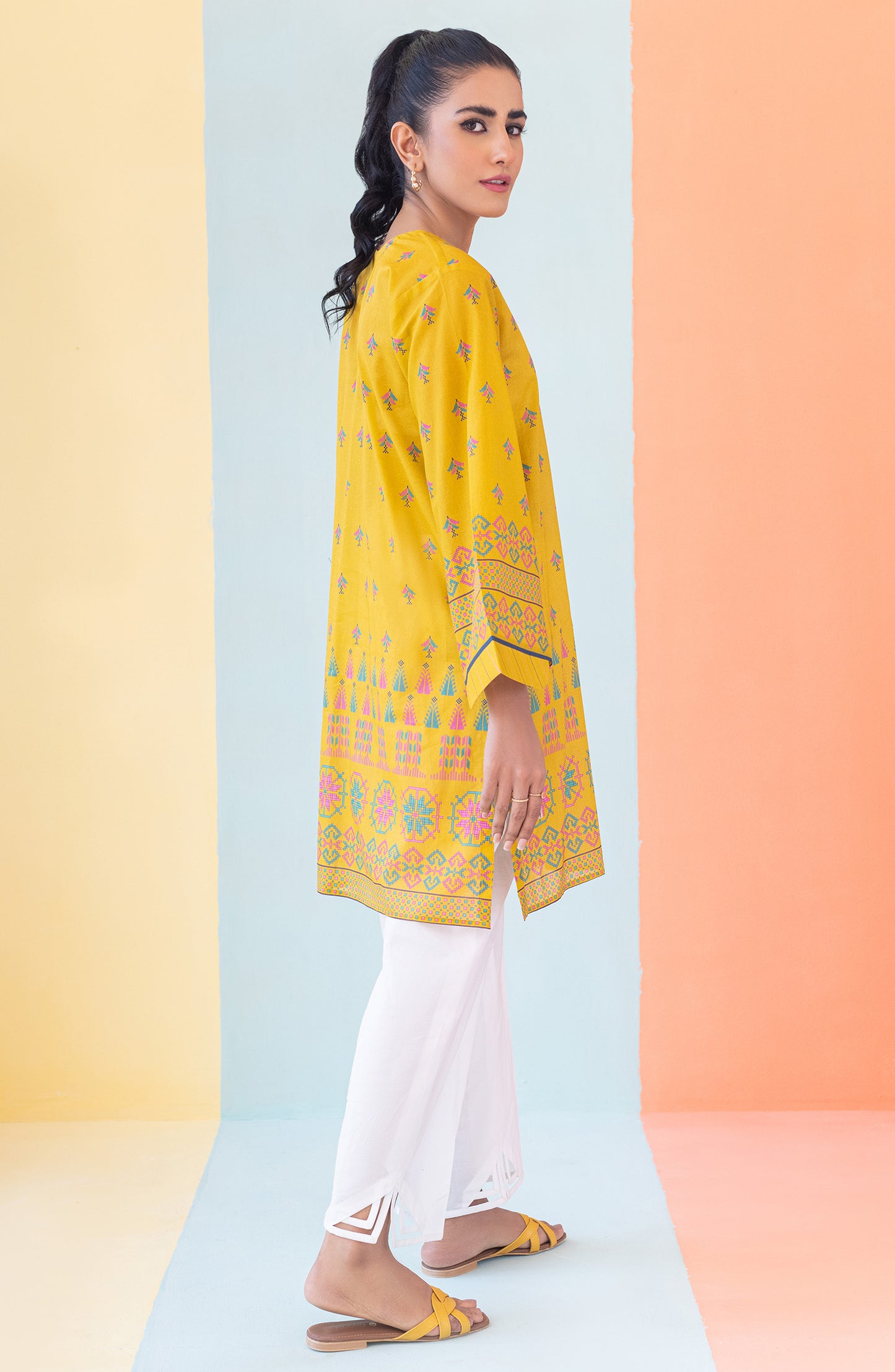 HCS-S-22-085 YELLOW LAWN SCSHIRT READY TO WEAR SHIRT