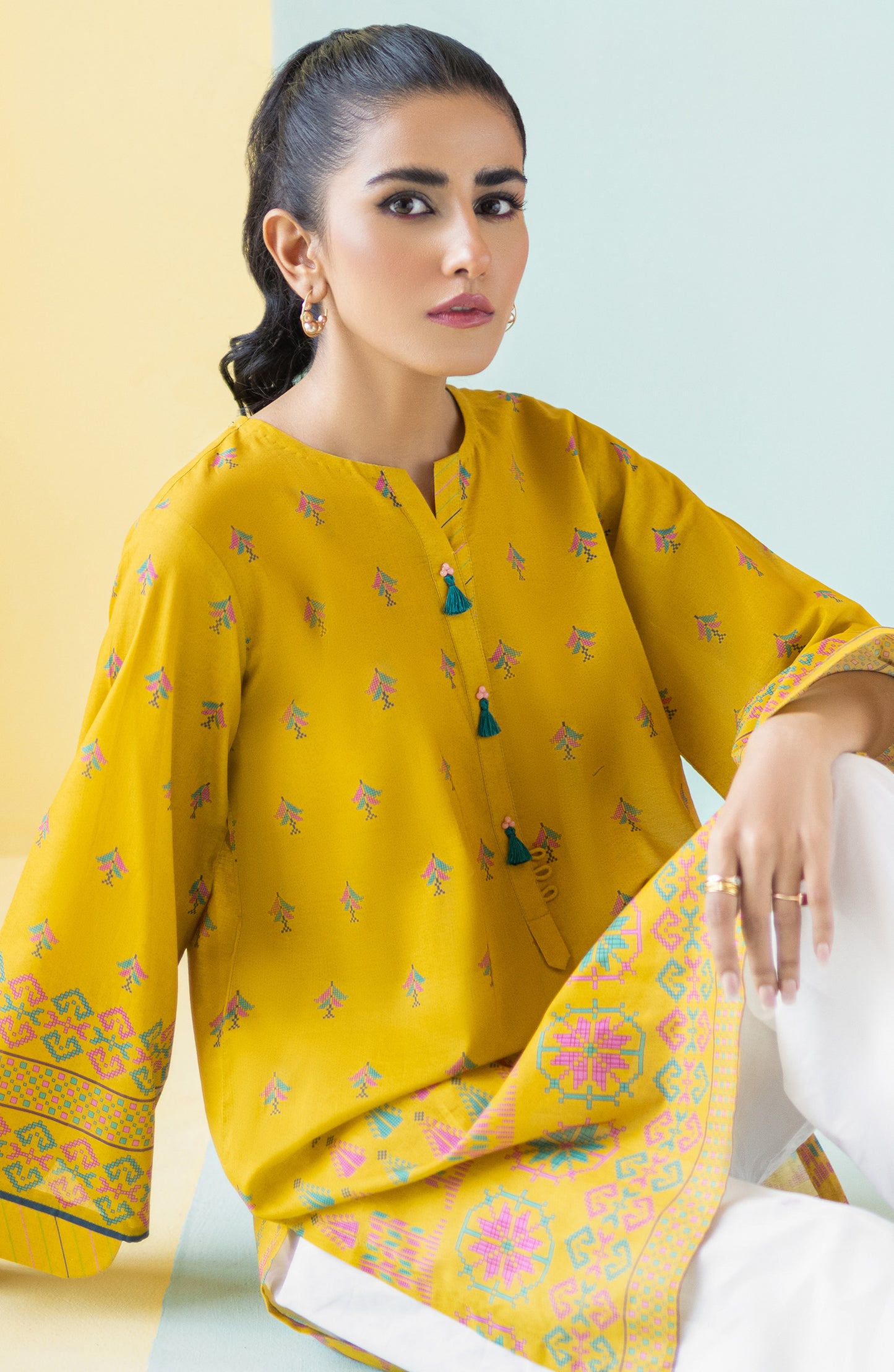 HCS-S-22-085 YELLOW LAWN SCSHIRT READY TO WEAR SHIRT