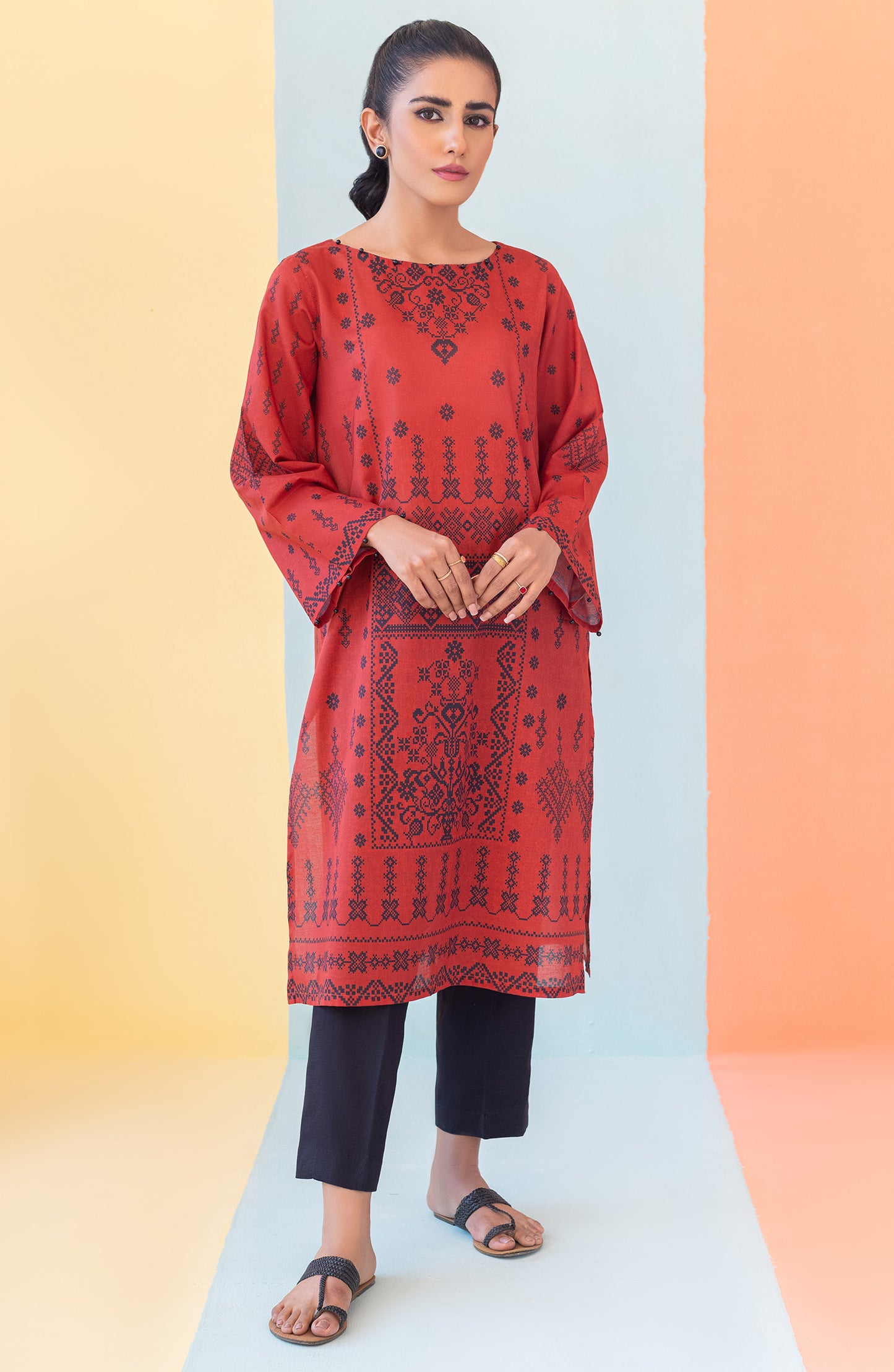 HCS-S-22-075 MAROON LAWN SCSHIRT READY TO WEAR SHIRT