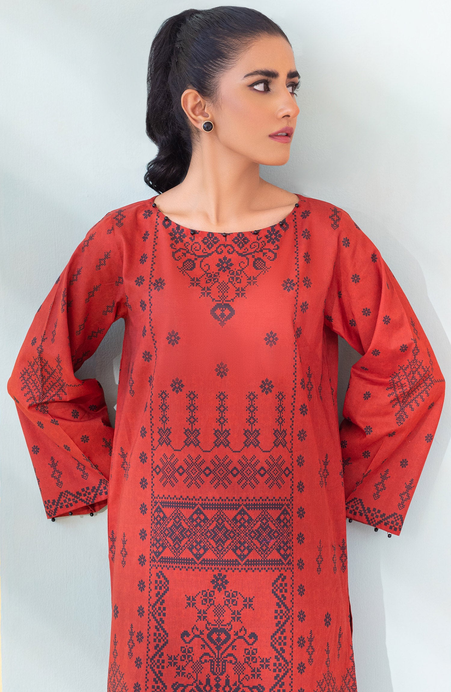 HCS-S-22-075 MAROON LAWN SCSHIRT READY TO WEAR SHIRT