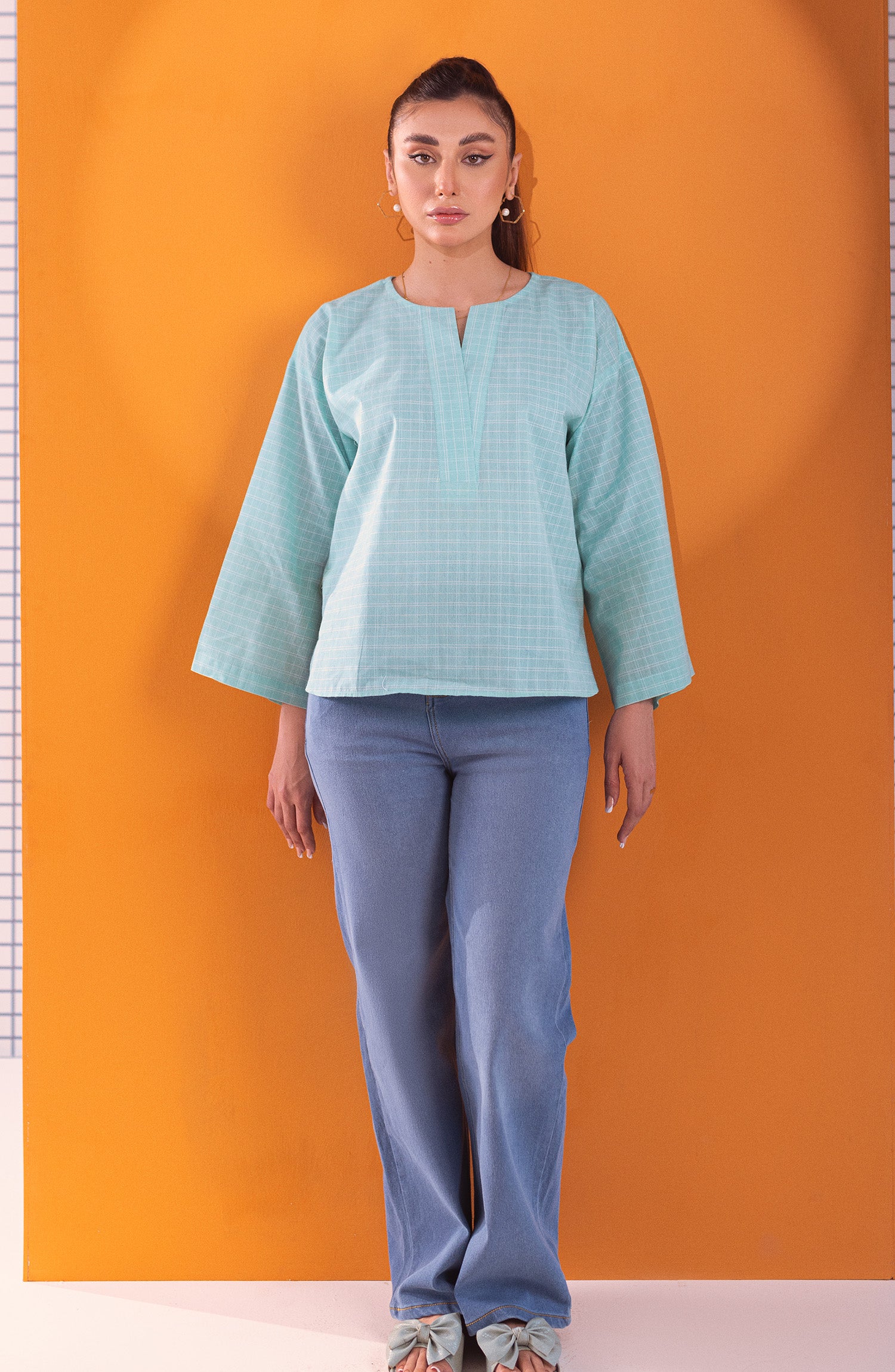NW-CT-PL-23-007 SEA GREEN COTTON SCSHIRT READY TO WEAR SHIRT