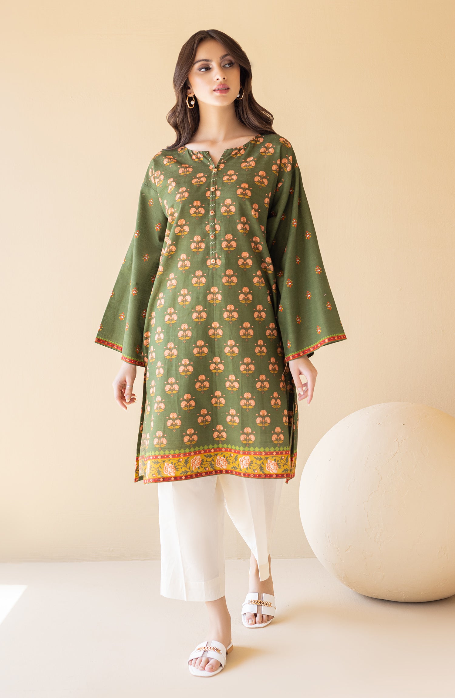 HCS-S-22-095 GREEN KHADDAR SCSHIRT READY TO WEAR SHIRT