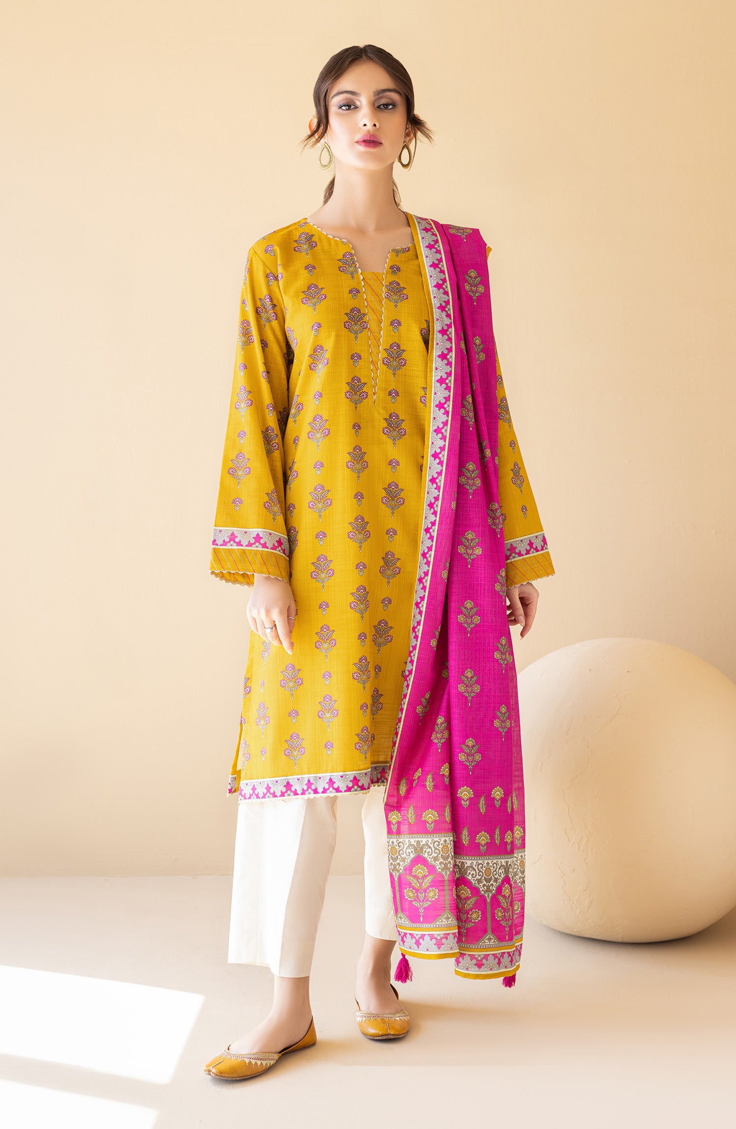 NRDS-22-050/U YELLOW KHADDAR  UNSTITCHED SHIRT DUPATTA