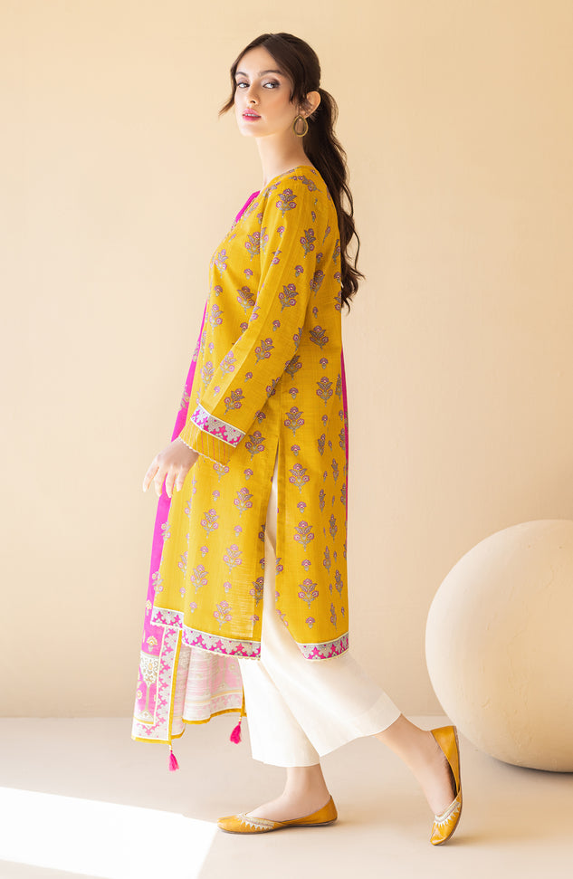 NRDS-22-050/U YELLOW KHADDAR  UNSTITCHED SHIRT DUPATTA