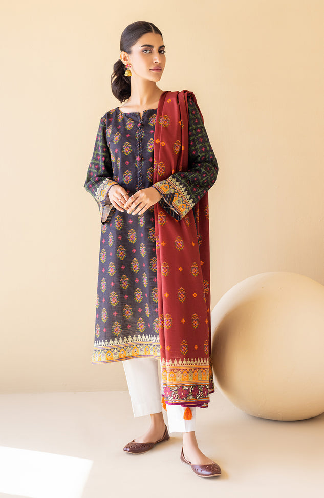 NRDS-22-051/U BLACK KHADDAR  UNSTITCHED SHIRT DUPATTA