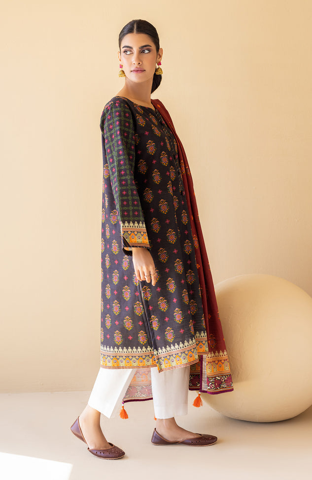 NRDS-22-051/U BLACK KHADDAR  UNSTITCHED SHIRT DUPATTA
