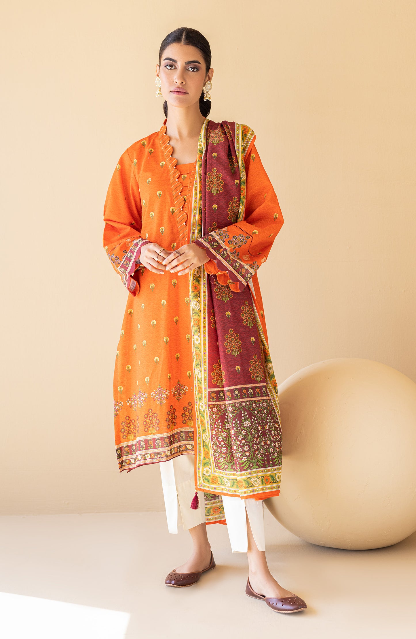 NRDS-22-044/U ORANGE KHADDAR  UNSTITCHED SHIRT DUPATTA