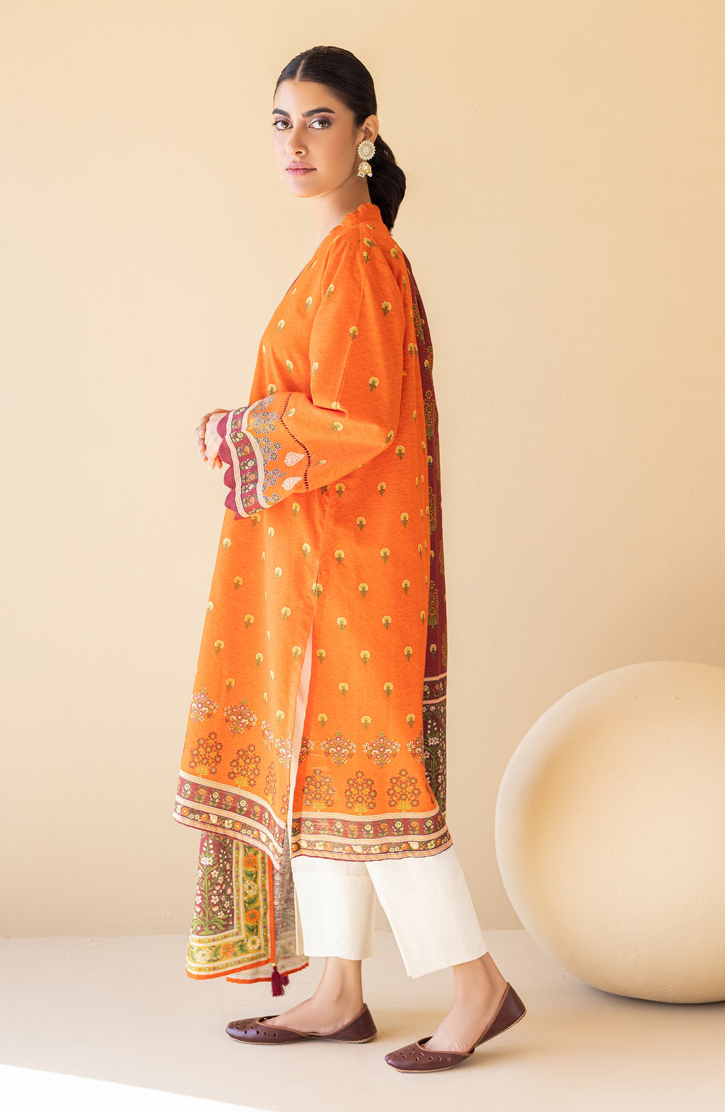 NRDS-22-044/U ORANGE KHADDAR  UNSTITCHED SHIRT DUPATTA