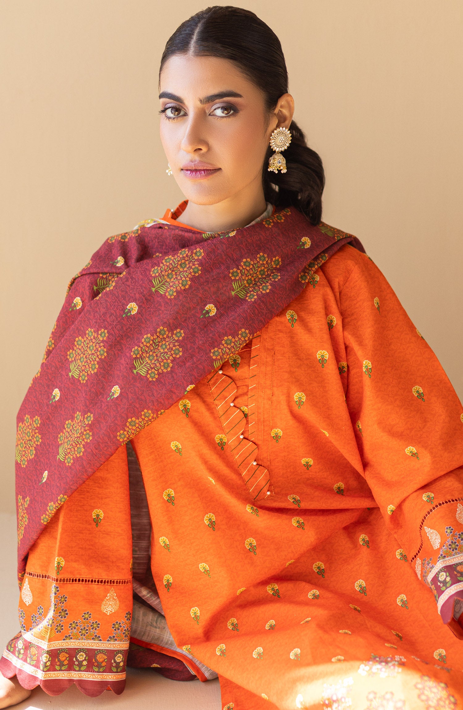 NRDS-22-044/U ORANGE KHADDAR  UNSTITCHED SHIRT DUPATTA