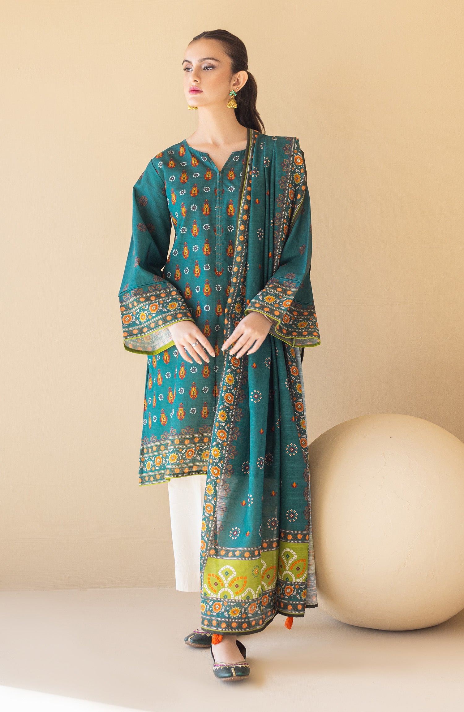 NRDS-22-045/U TEAL KHADDAR  UNSTITCHED SHIRT DUPATTA