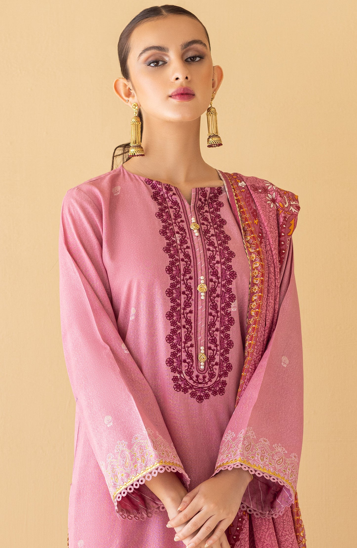 OTL-22-247/U PINK KARANDI  UNSTITCHED SHIRT DUPATTA PANTS