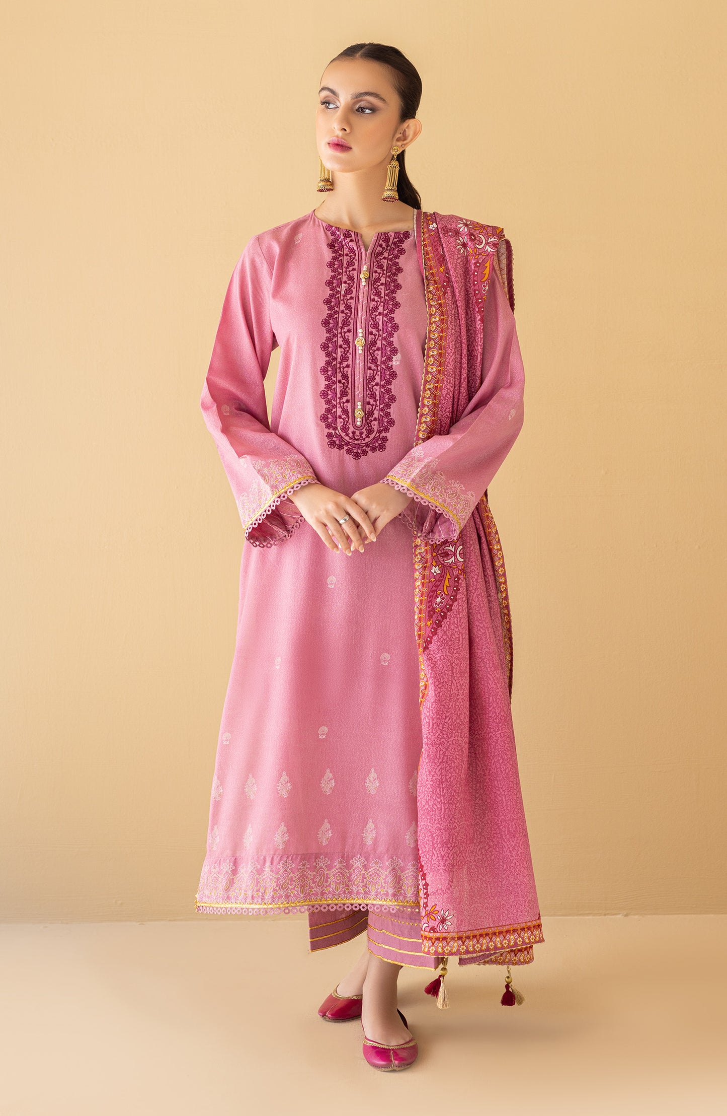 OTL-22-247/U PINK KARANDI  UNSTITCHED SHIRT DUPATTA PANTS