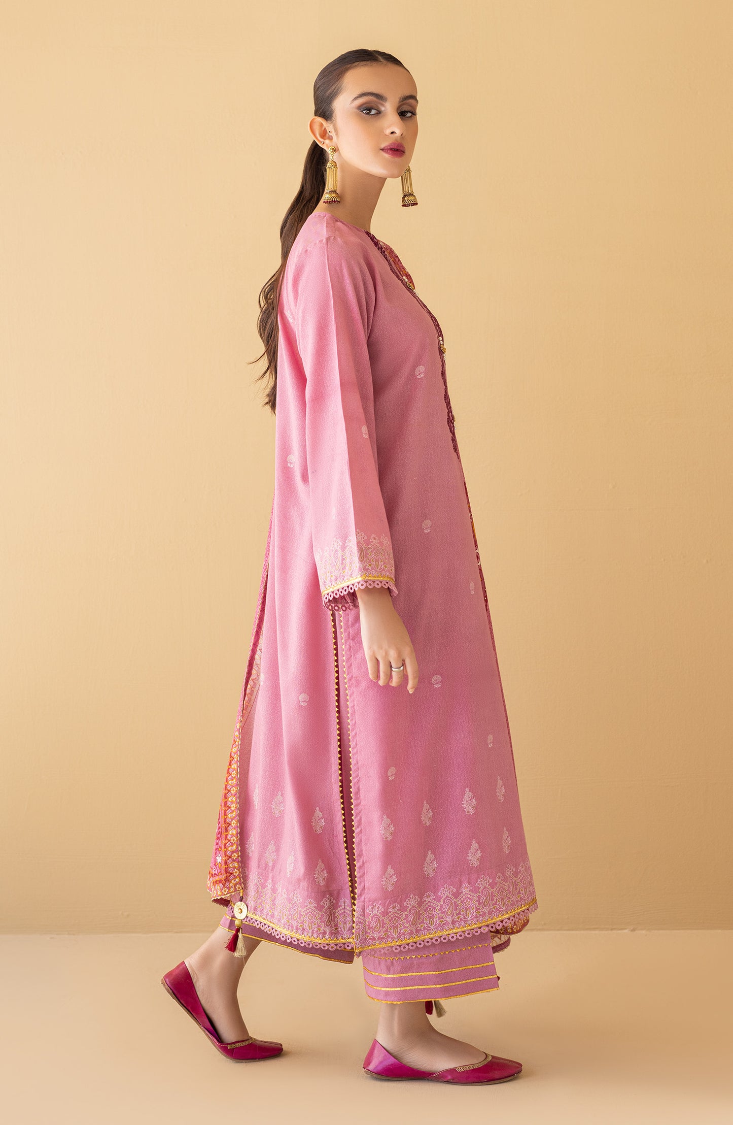 OTL-22-247/U PINK KARANDI  UNSTITCHED SHIRT DUPATTA PANTS