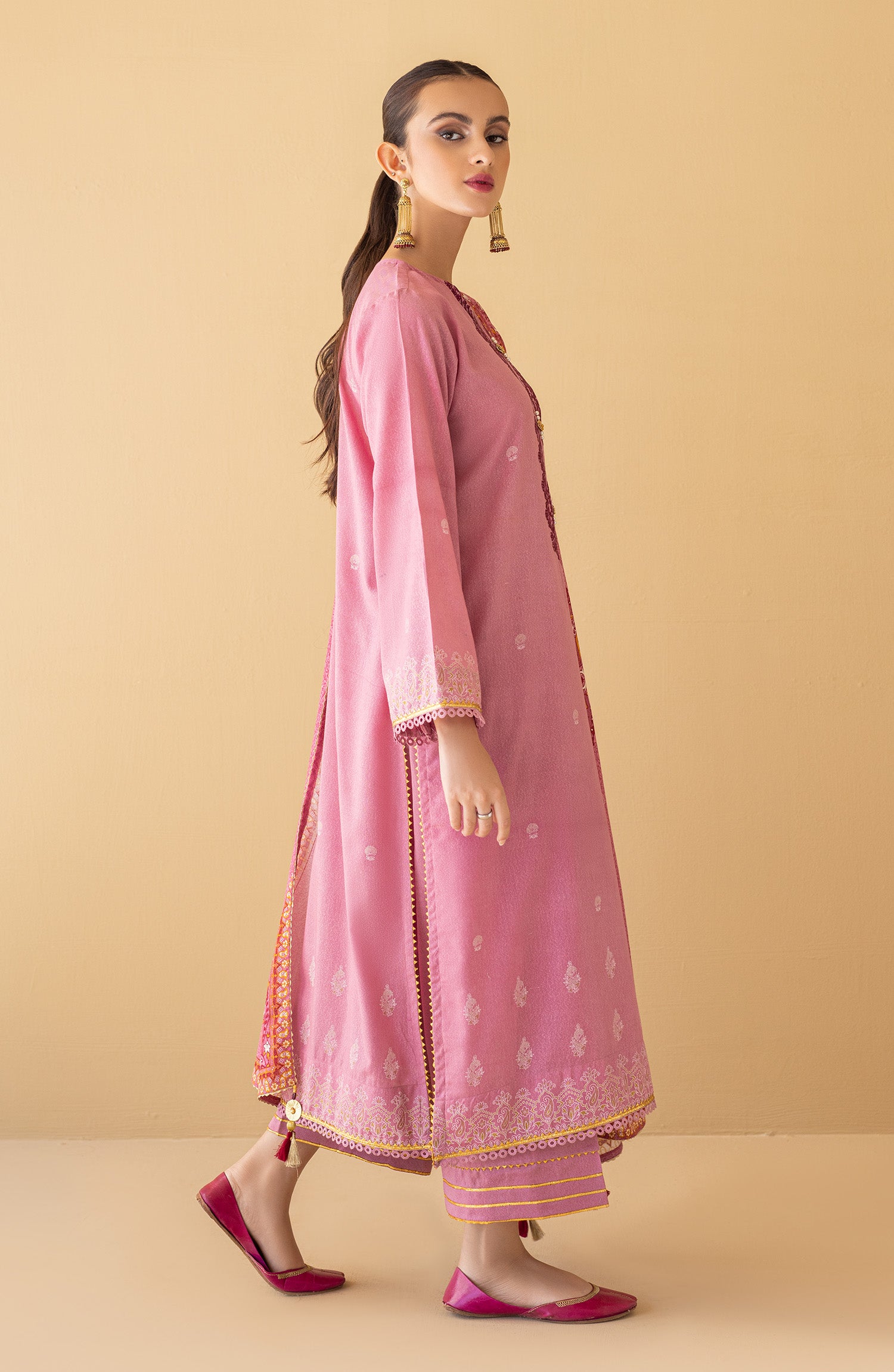 OTL-22-247/U PINK KARANDI  UNSTITCHED SHIRT DUPATTA PANTS