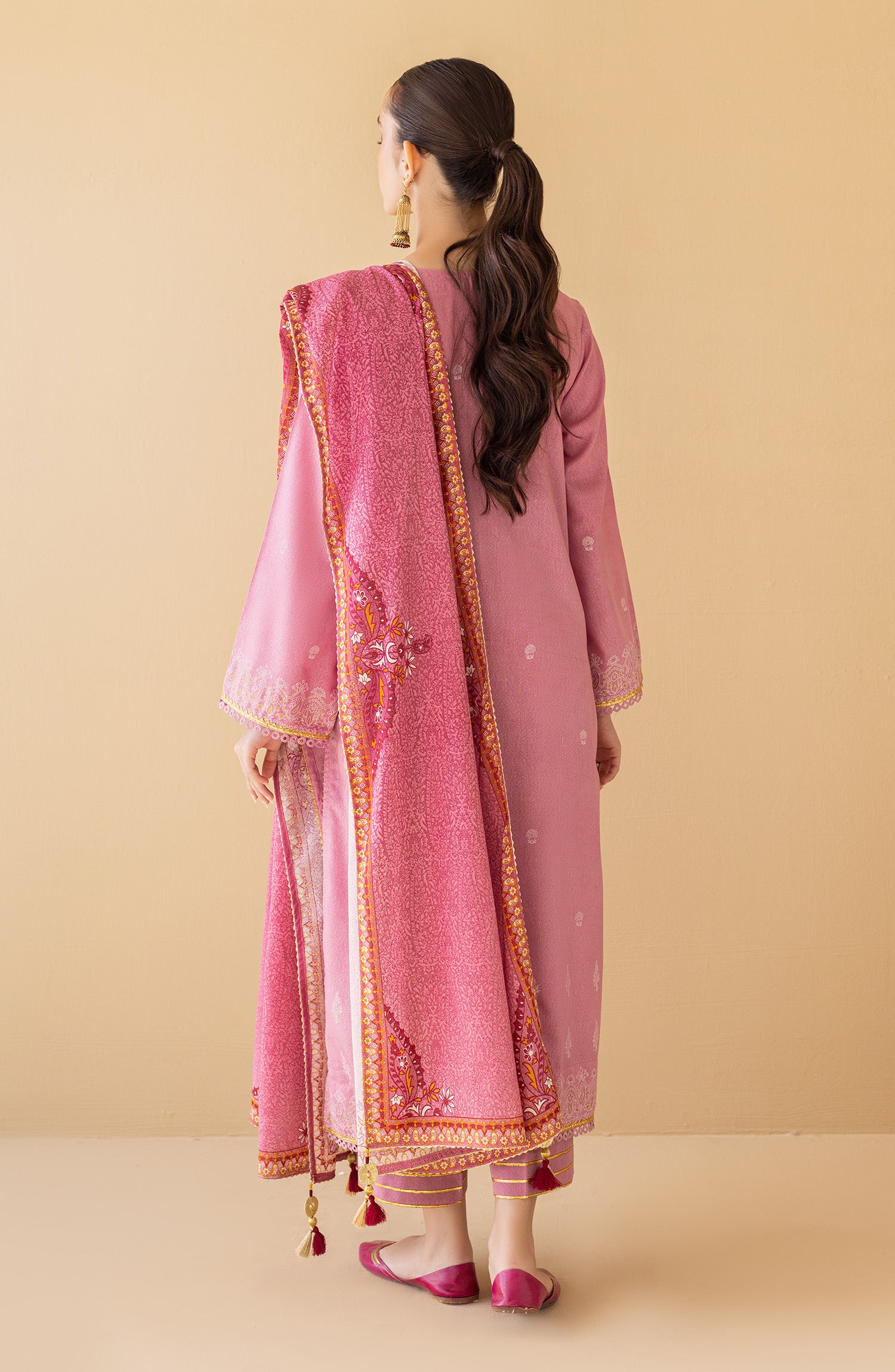 OTL-22-247/U PINK KARANDI  UNSTITCHED SHIRT DUPATTA PANTS