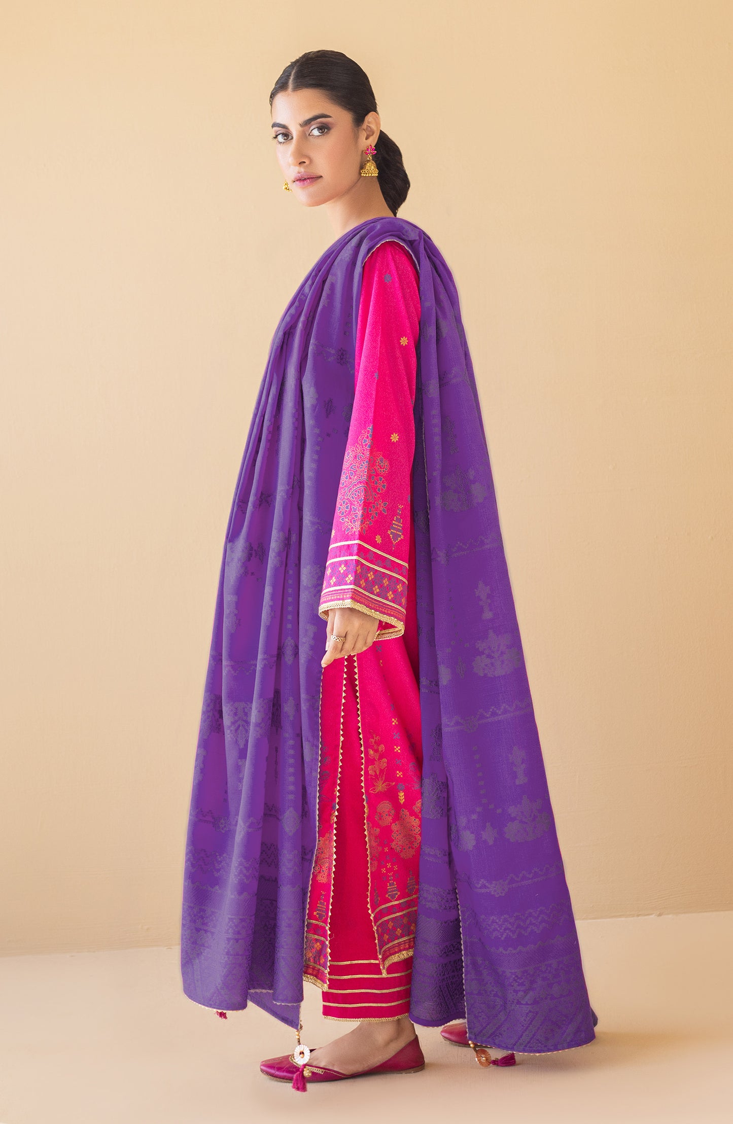 OTL-22-063/U PINK KARANDI  UNSTITCHED SHIRT DUPATTA PANTS