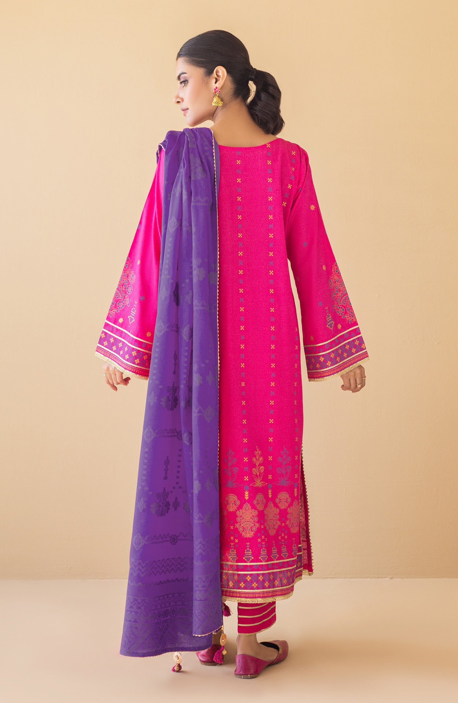 OTL-22-063/U PINK KARANDI  UNSTITCHED SHIRT DUPATTA PANTS