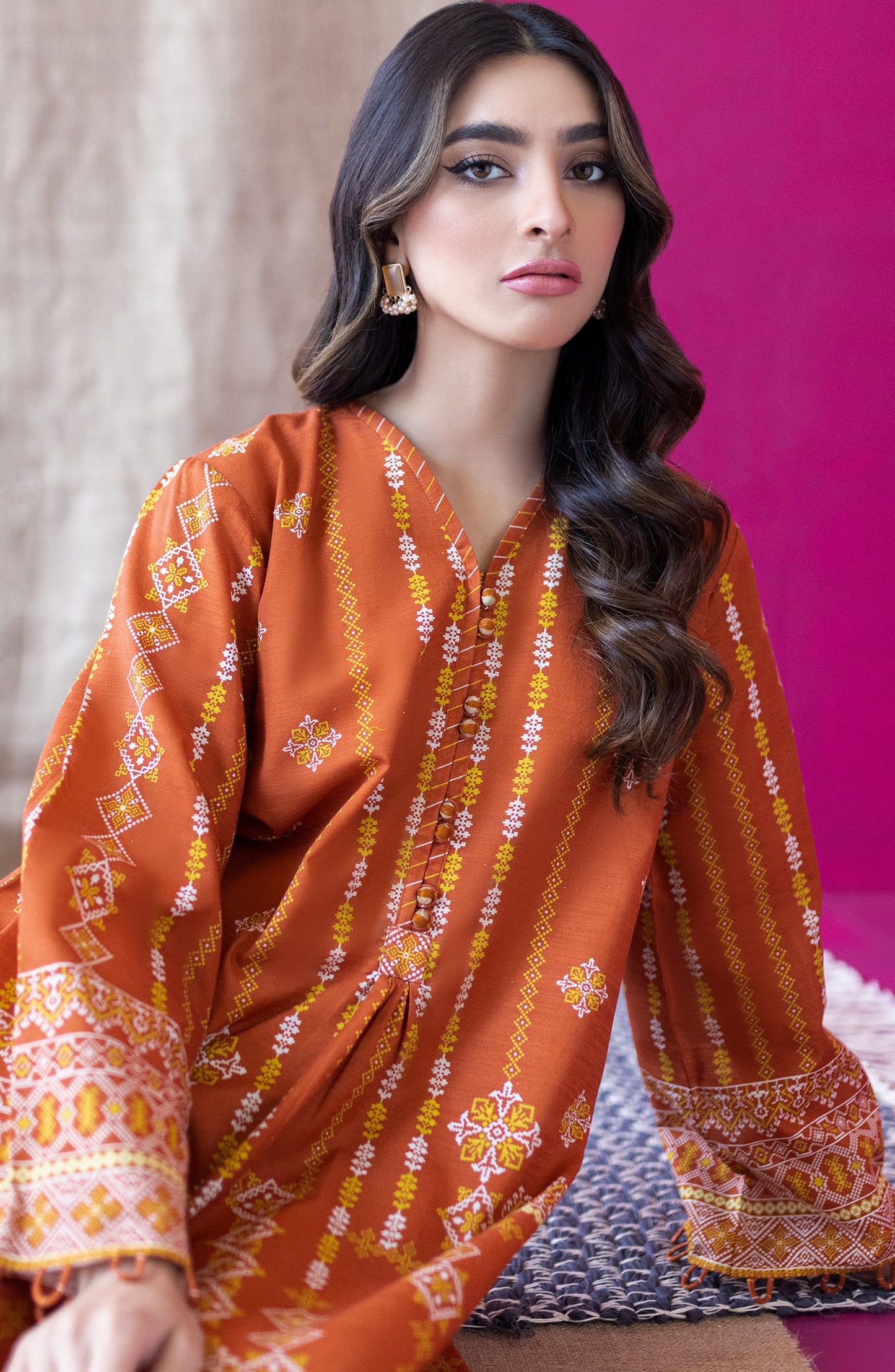 HCS-S-22-106/U RUST KHADDAR SCSHIRT UNSTITCHED SHIRT