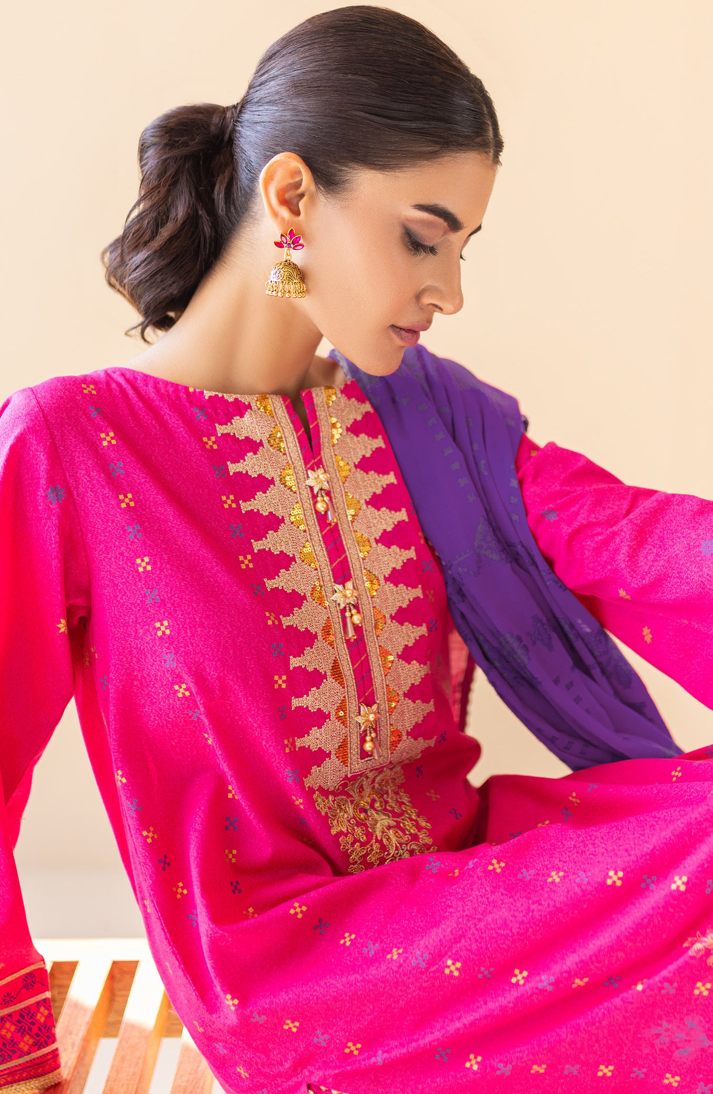 OTL-22-063/U PINK KARANDI  UNSTITCHED SHIRT DUPATTA PANTS