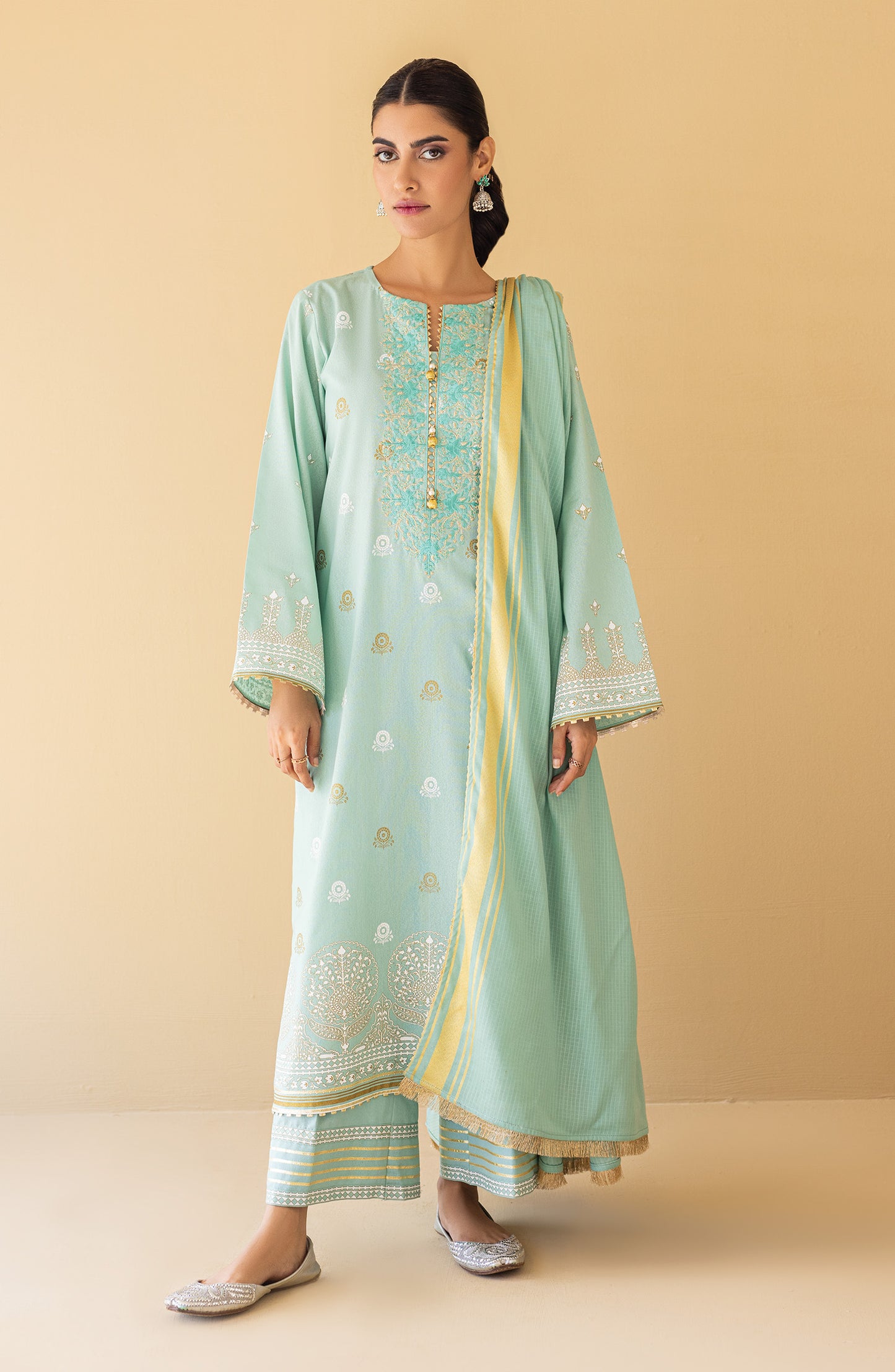 OTL-22-157/U LIGHT BLUE KARANDI  UNSTITCHED SHIRT DUPATTA PANTS