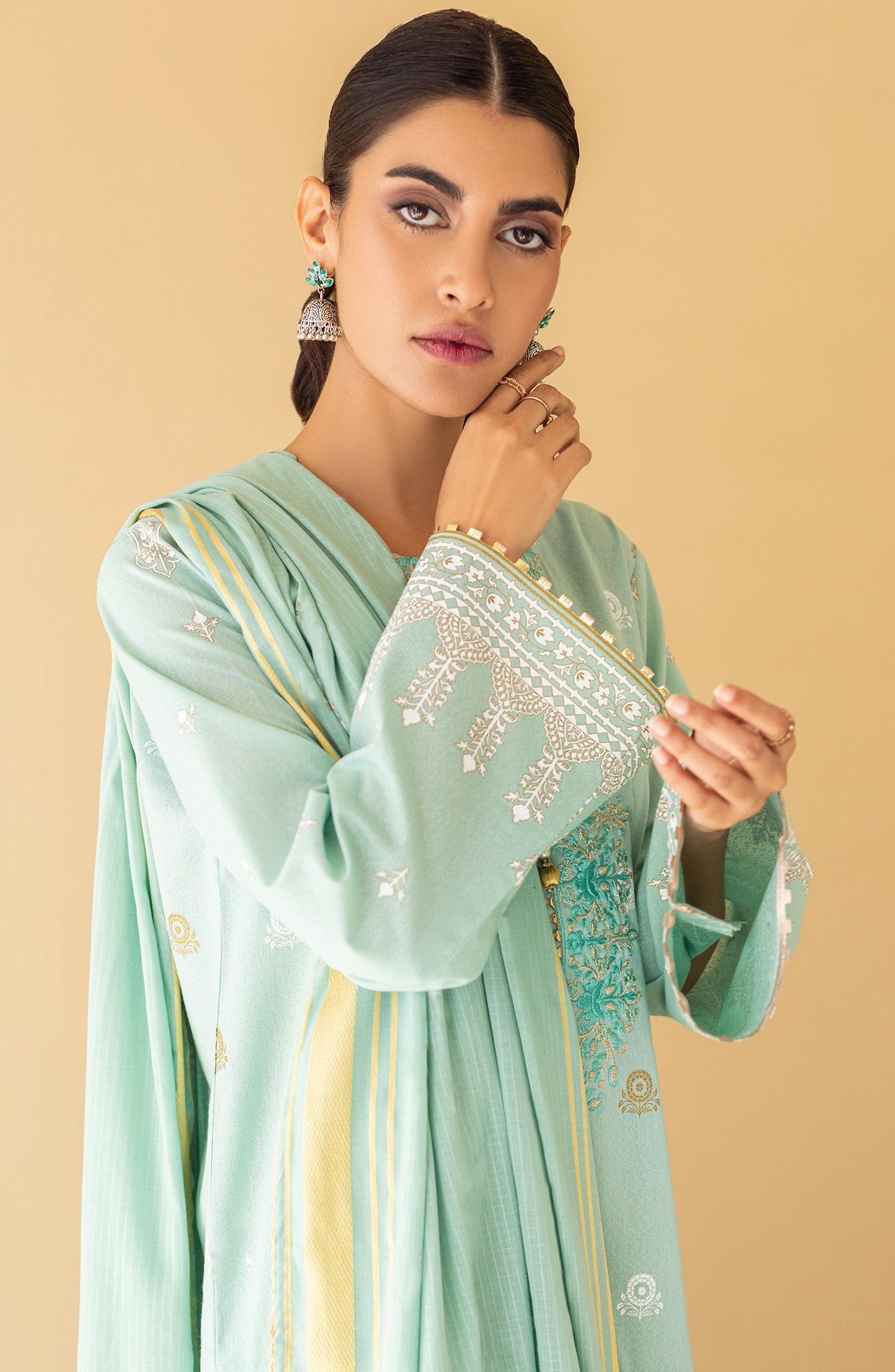 OTL-22-157/U LIGHT BLUE KARANDI  UNSTITCHED SHIRT DUPATTA PANTS